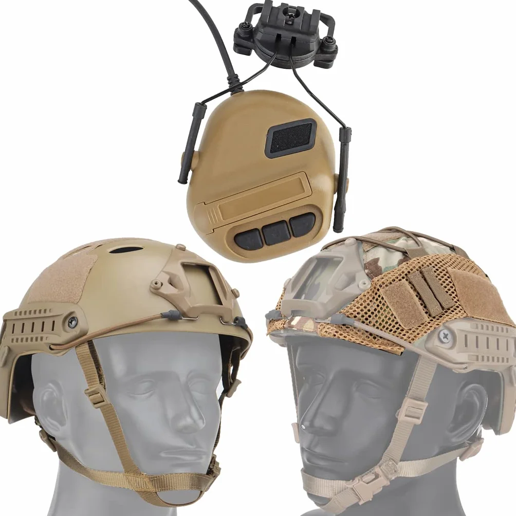 Airsoft Fast Helmet Taktyczny Hełm z Zestawem Słuchawkowym Wielokamowym i Kamuflażową Kasetą Farby CS