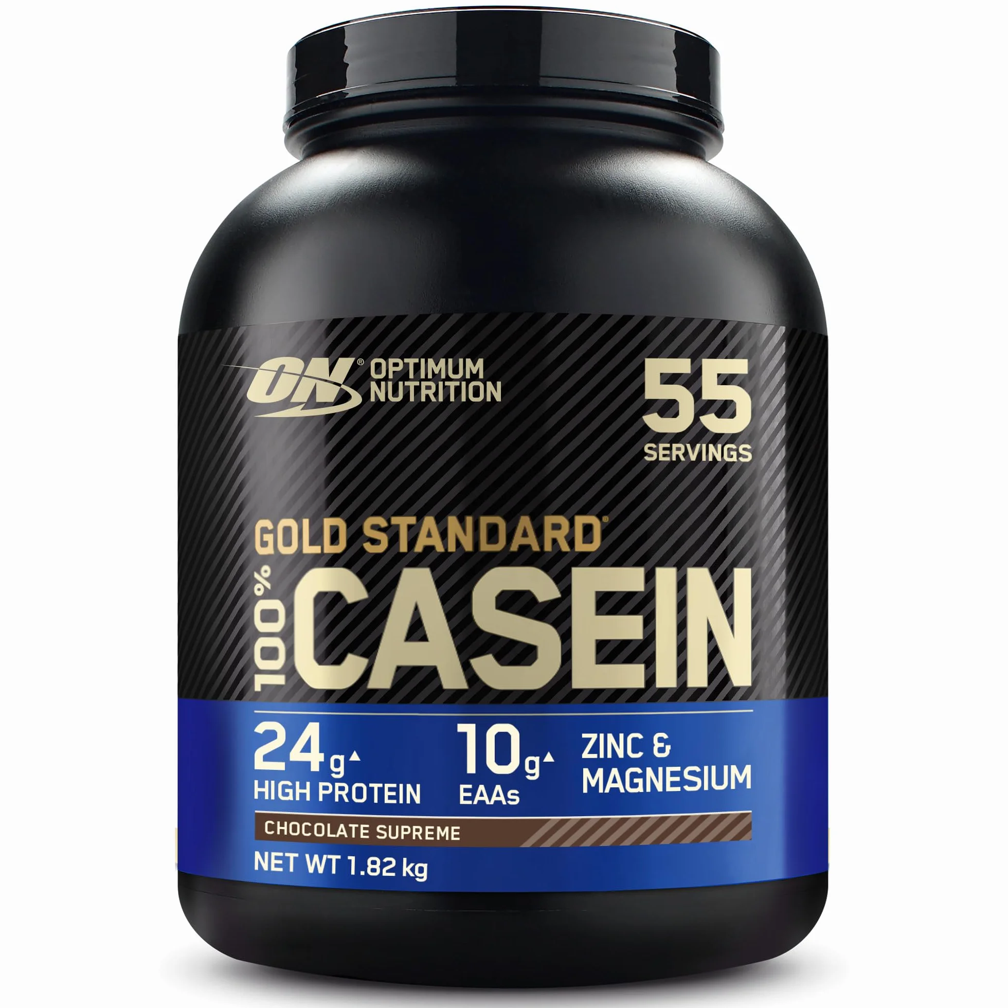Optimum Nutrition Gold Standard 100% Casein Wolno przyswajalna odżywka na noc z cynkiem, magnezem i aminokwasami, wspomagająca wzrost i odbudowę mięśni, smak Chocolate Supreme, 55 porcji, 1,82 kg