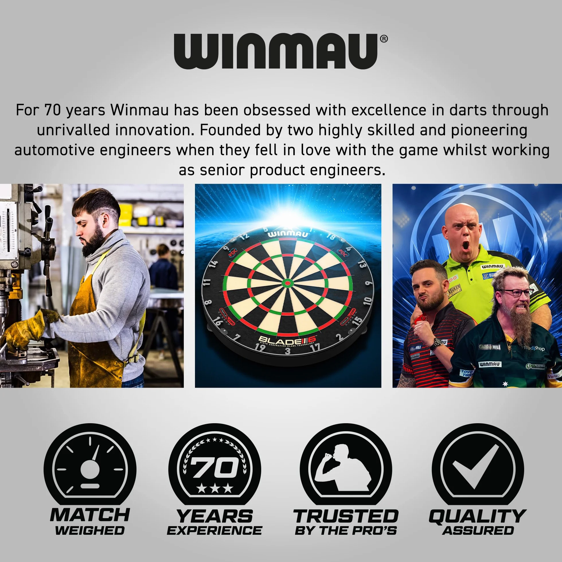 WINMAU Profesjonalny zestaw rzutek zawiera tarczę do darta Diamond Plus Bristle - czarna szafka - 2 zestawy rzutek - oficjalna linia Oche