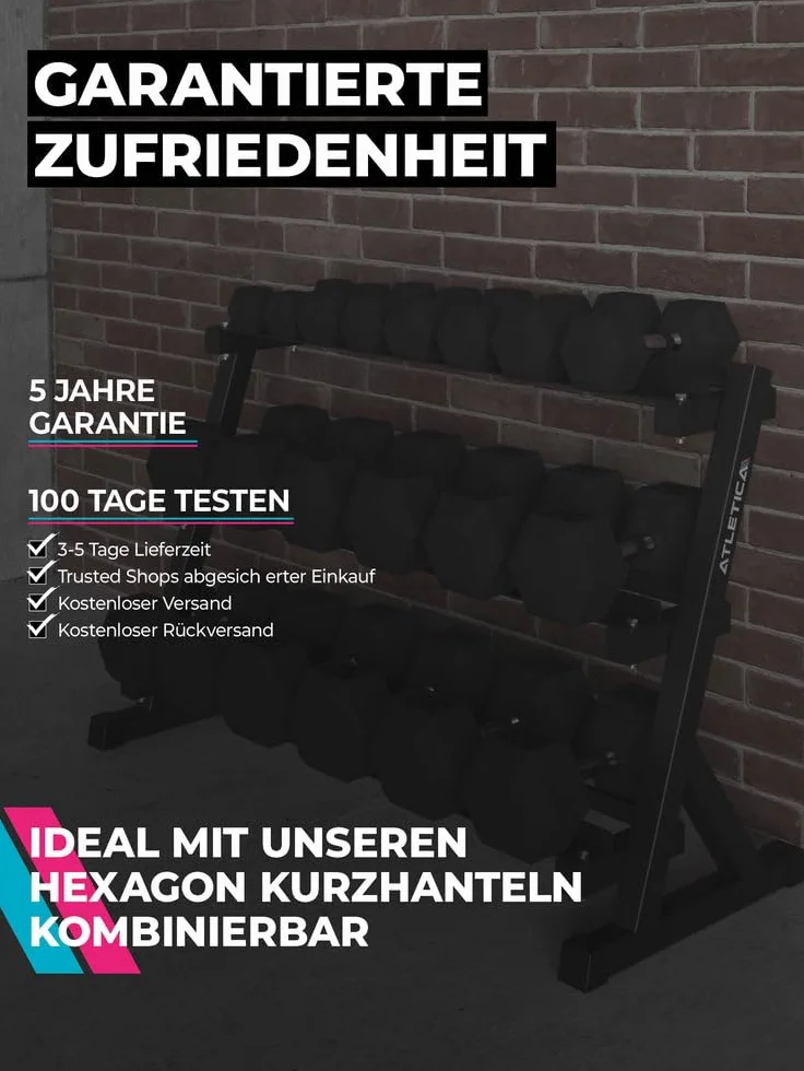 ATLETICA HellHound półka na krótkie hantle | Storage Rack | stabilna konstrukcja na maks. 22 krótkie hantle | dostosowane do dużych ciężarów | mała głębokość