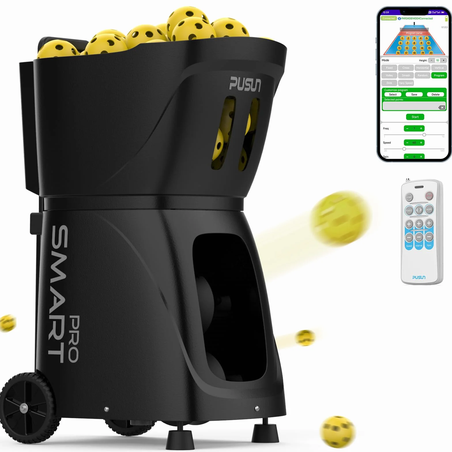 PP-Smart Pro maszyna do piklowania 80 piłek 75 MPH 45° pilot zdalnego sterowania przenośna wyrzutnia piłek na baterie 6HR