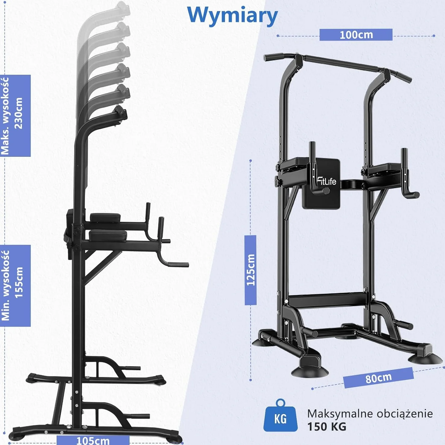 DH FitLife Power Tower Dip Station Sprzęt sportowy z drążkiem do podciągania, drążkami dip i plecami, stacją treningową, stacją fitness, rzymskim krzesłem kulturystycznym, Power Rack dla domu