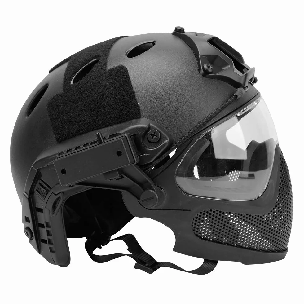 Taktyczny kask PJ Airsoft Fast F22, pełna ochrona twarzy z odpinaną maską i goglami, kask do jazdy na świeżym powietrzu.
