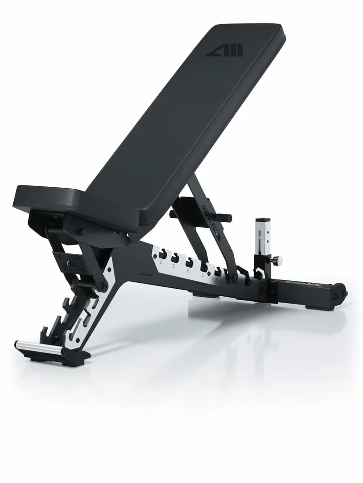 Atletica B10 Regulowana ławeczka do podnoszenia ciężarów, skośna ławeczka o jakości studyjnej, grubość materiału 4 mm, obciążenie 600 kg, regulowana kratka ze stali nierdzewnej, oparcie regulowane od