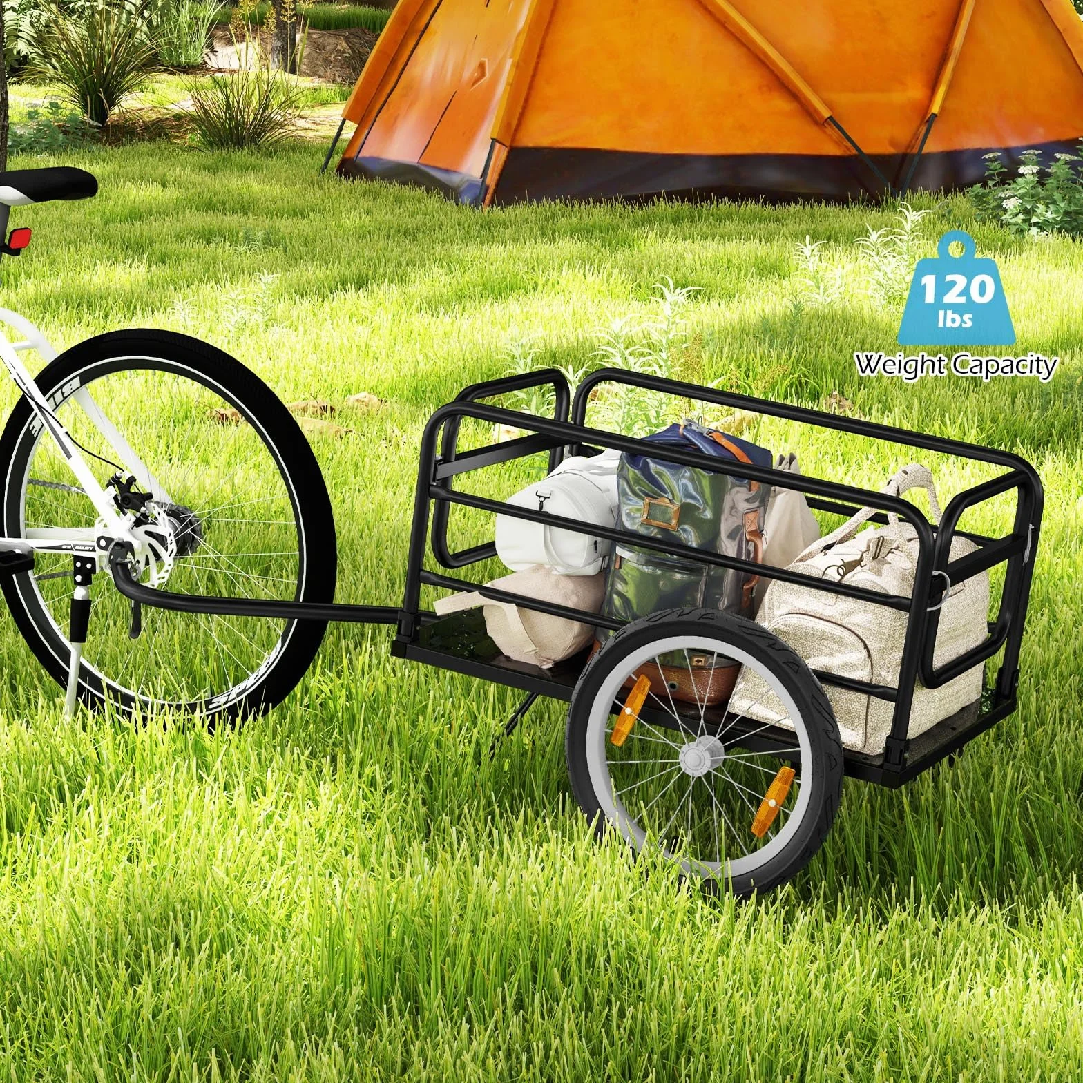 GIANTEX Przyczepa rowerowa 2 w 1, składana metalowa rama, zdejmowany pokrowiec, niezawodny wózek trakcyjny z kołami powietrznymi 40 cm, wielofunkcyjny hak holowniczy zapewniający kompatybilność