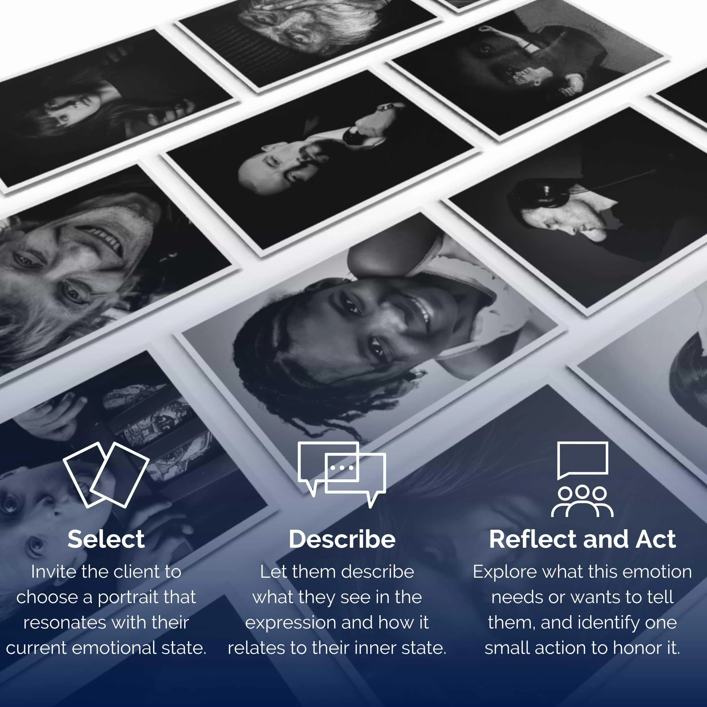 metaFox Deep Pictures "Portrety of Emotions" – 52 czarno-białe karty coachingowe dla emocjonalnego świadomości, narzędzia terapeutyczne dla nastolatków i dorosłych, Visual Reflection Deck for