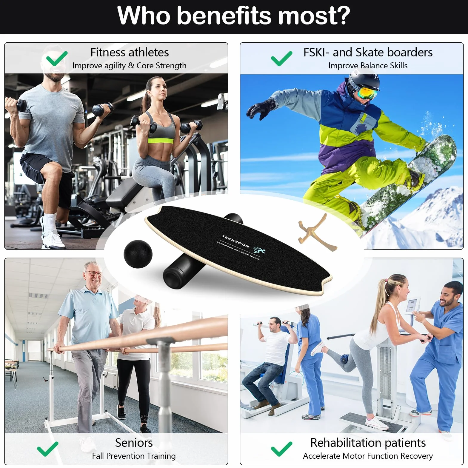 Drewniana deska do balansowania, profesjonalna deska do balansowania z rolką, piłką balansową, podstawką, deską do jazdy na deskorolce i surfingu, do fitnessu, jogi i rehabilitacji