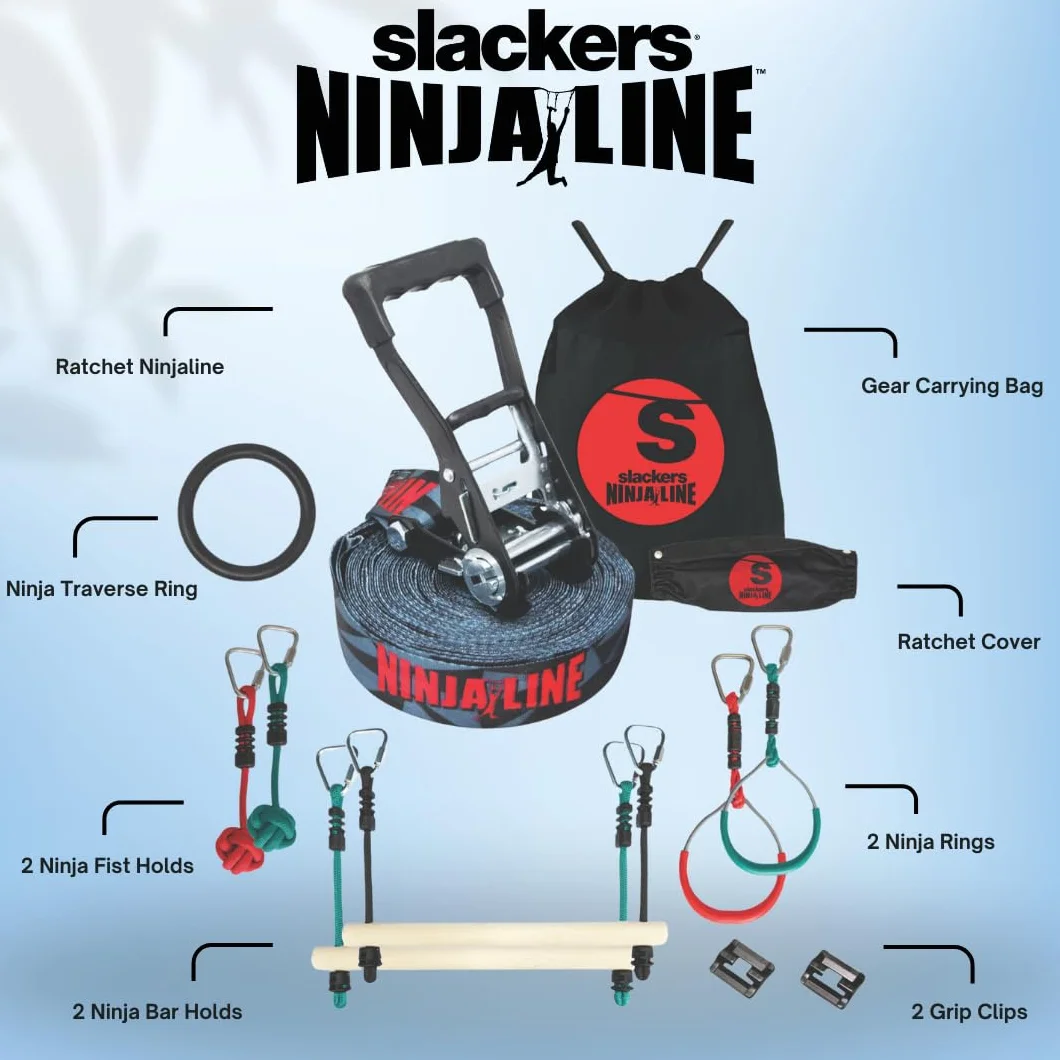 Slackers USA Ninja Line zestaw startowy 11 m 11-częściowy kompletny zestaw 7 przeszkodami 980024