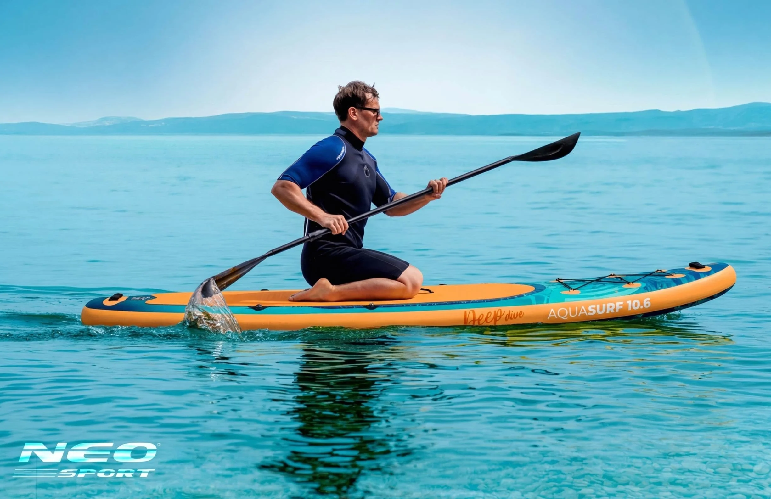 Neo-Sport Deska SUP - Stand Up Paddle Board Aquasurf 10.6 - Uniwersalna Deska Allround - Zestaw dla Początkujących do Rekreacji - 320x84x15 cm - do 140kg - Wiosło, Pompka, Smycz i Plecak - Brązowa