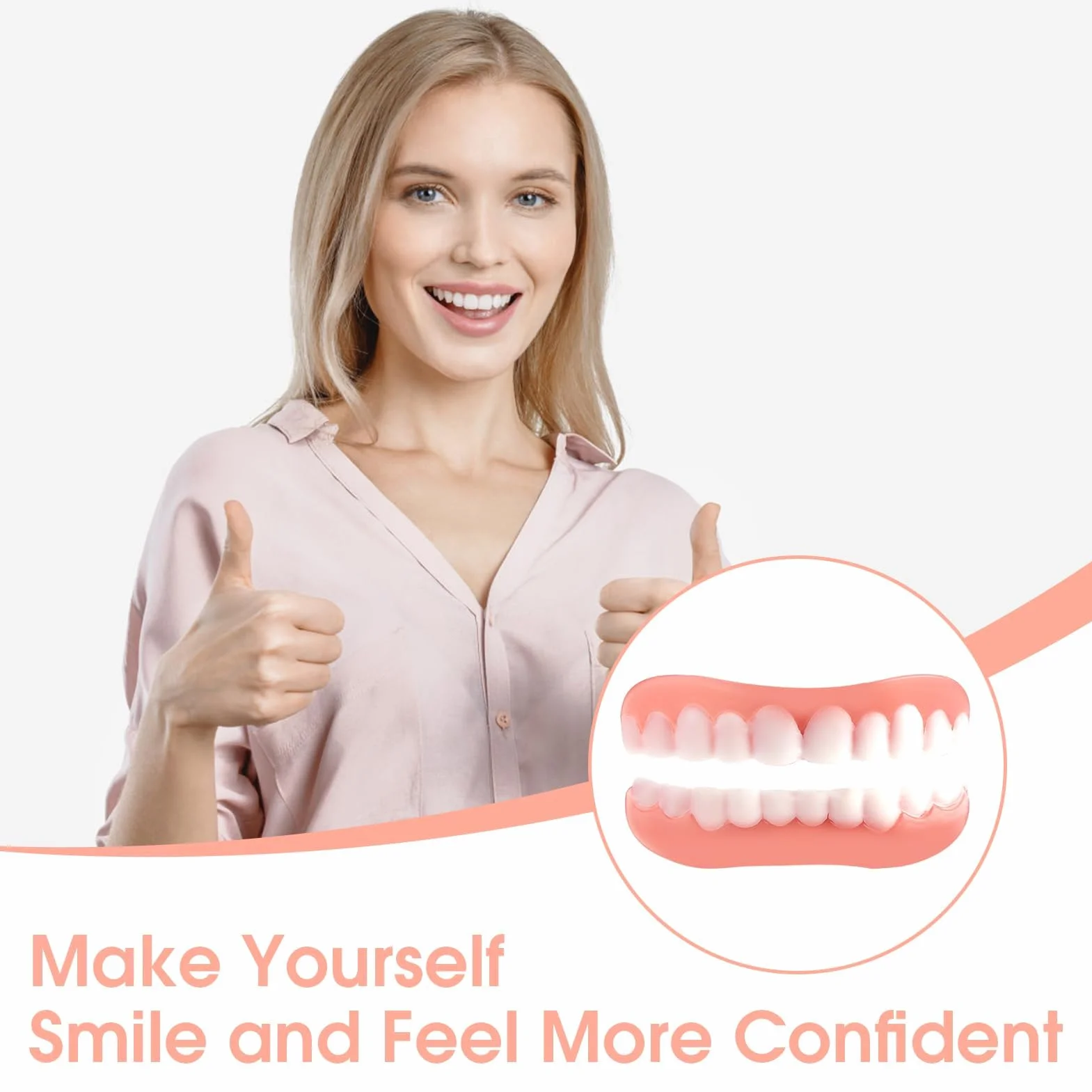 Snap on Perfect Smile Sztuczne Zęby 1 Pary Zatrzaskowe Silikonowe Forniry, Tymczasowe Wybielanie Proteza Okładka Górne I Dolne, Licówki Natychmiastowe Protezy Dla Mężczyzn I Kobiet Dorosły