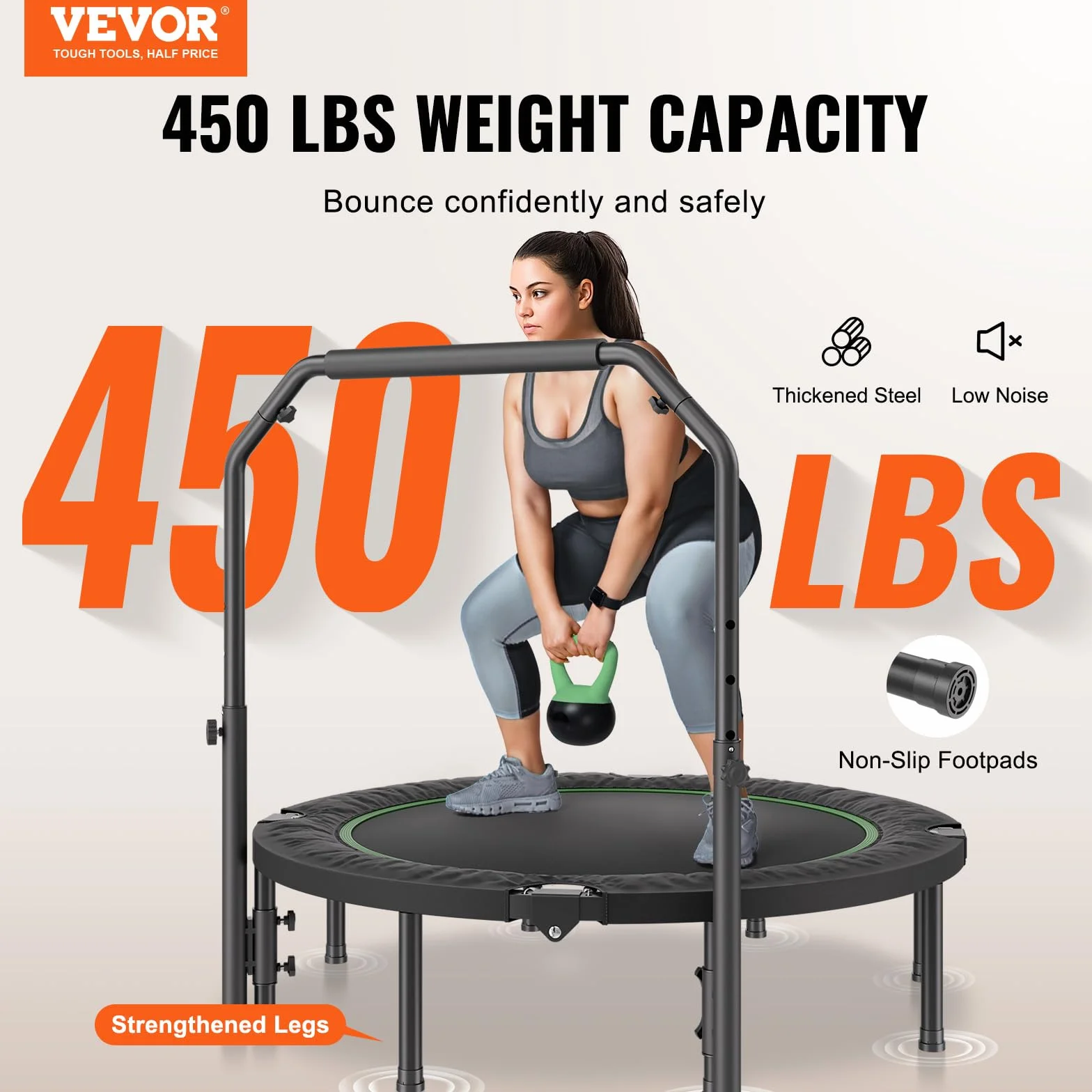 VEVOR Mini składana trampolina fitness 1320 mm maksymalne obciążenie 205 kg z regulowanym uchwytem
