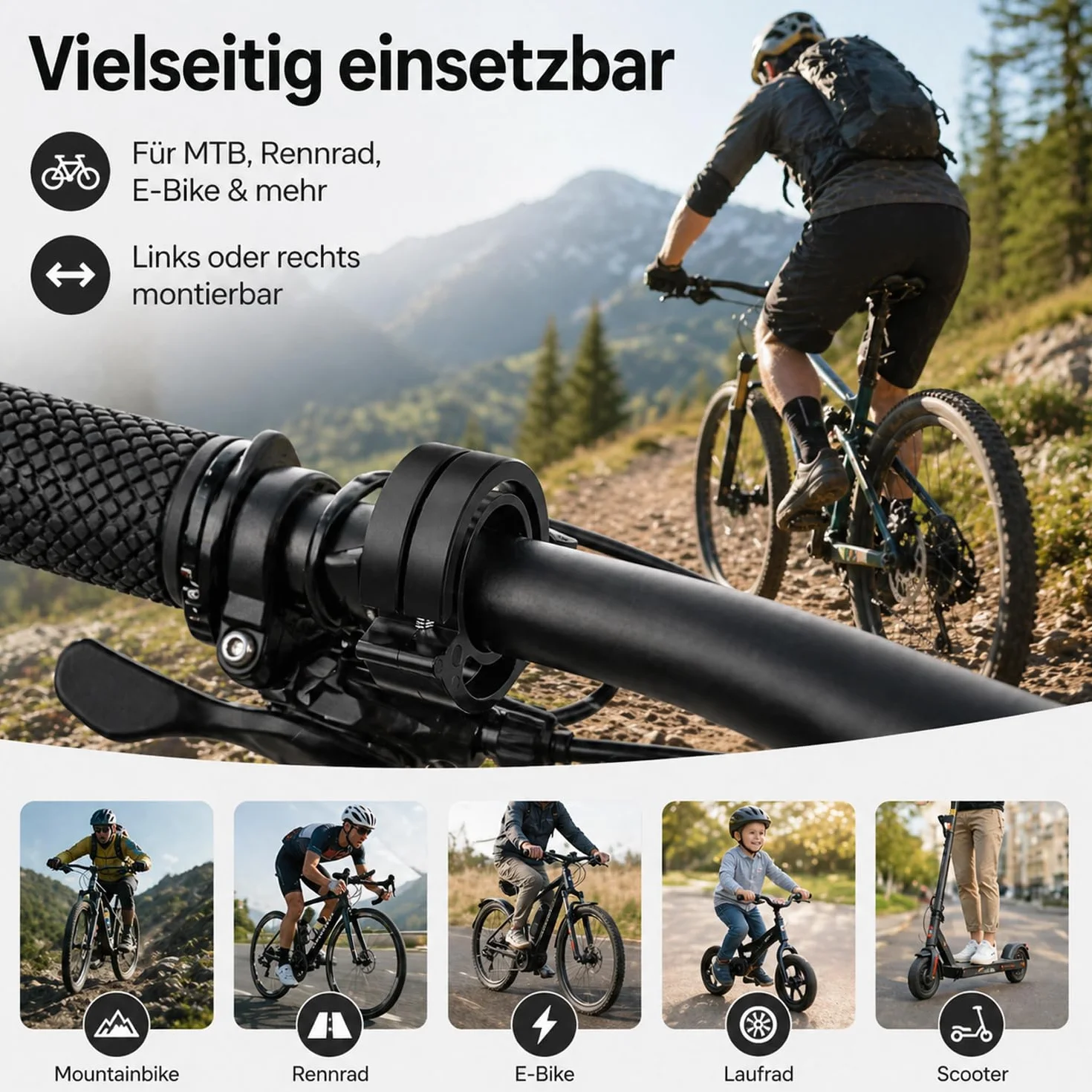 Dzwonek rowerowy do kierownicy 22 mm, głośny dzwonek rowerowy 85-95 dB, kompaktowy dzwonek rowerowy z ABS i stopu aluminium, dzwonek rowerowy do rowerów górskich, rowerów wyścigowych