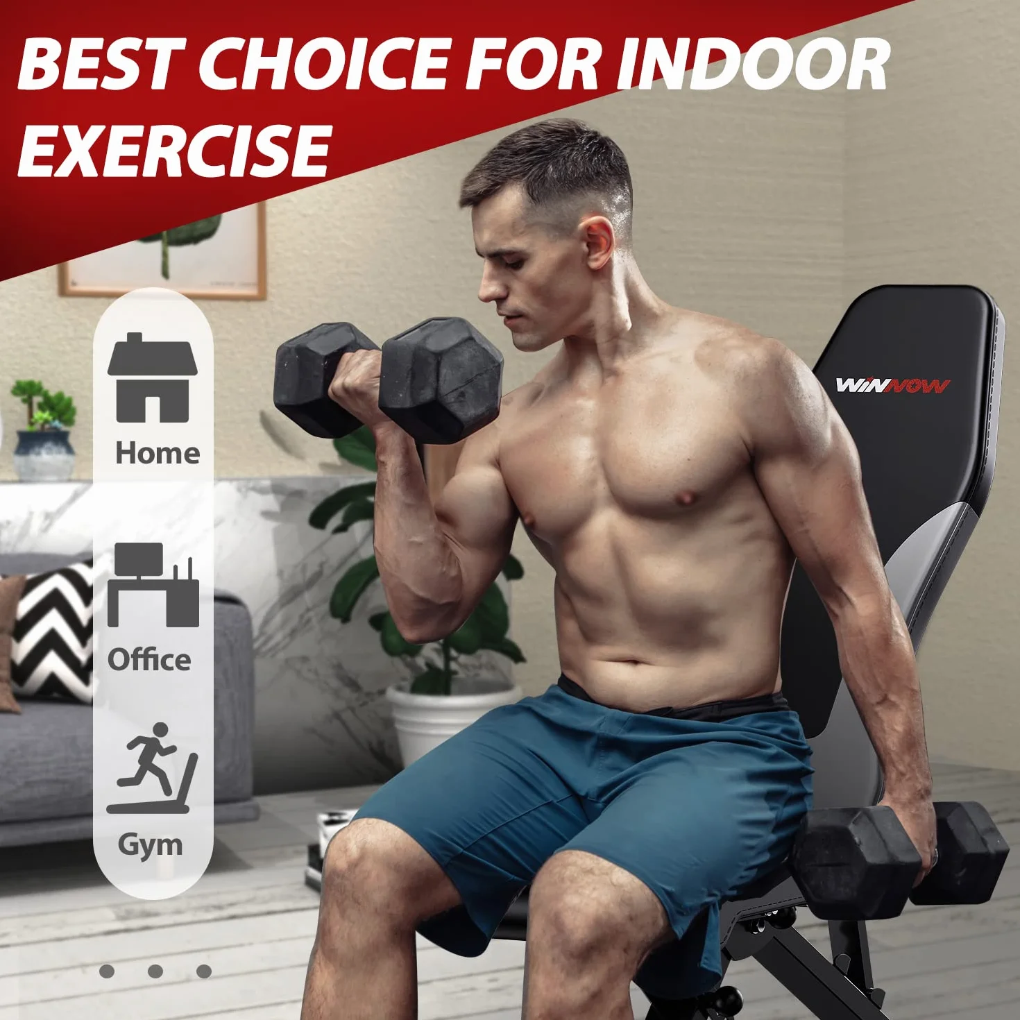WINNOW Regulowana ławeczka do podnoszenia ciężarów składana treningowa fitness