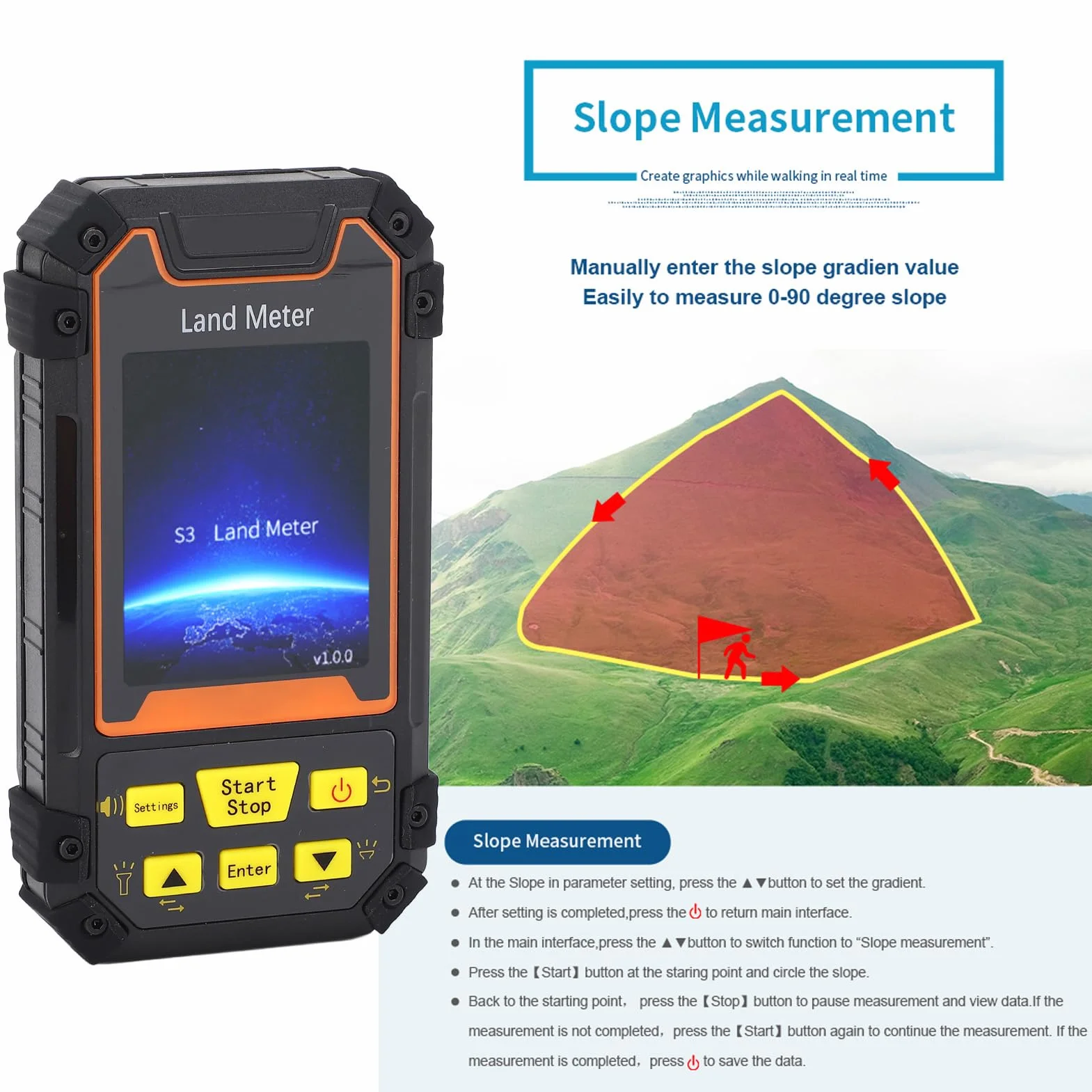 Profesjonalny Odbiornik GPS GNSS S3, Miernik Powierzchni Terenu, Kolorowy Ekran 2,4 Cala, 4 Tryby Pomiaru