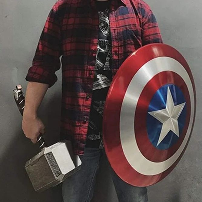Kapitan tarcza 56 cm kapitan okrągła tarcza metalowa replika Halloween średniowieczna zbroja tarcza cosplay, tarcza, LARP bojowa tarcza czerwona rustykalna vintage dekoracja domu prezenty teatr zabawa