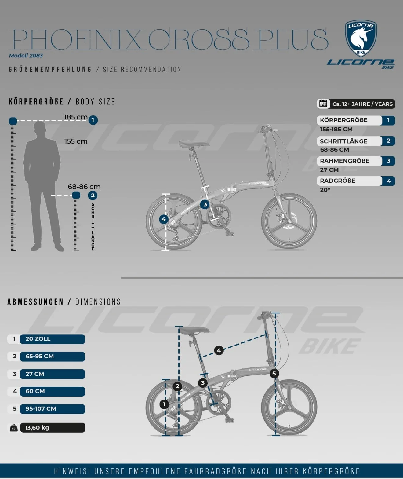Licorne Bike Phoenix składany rower 2D Cross 20", aluminiowy, hamulec tarczowy, hamulec tarczowy, rower składany, dla mężczyzn i kobiet, 7 biegów, składana przerzutka miejska, aluminiowa rama