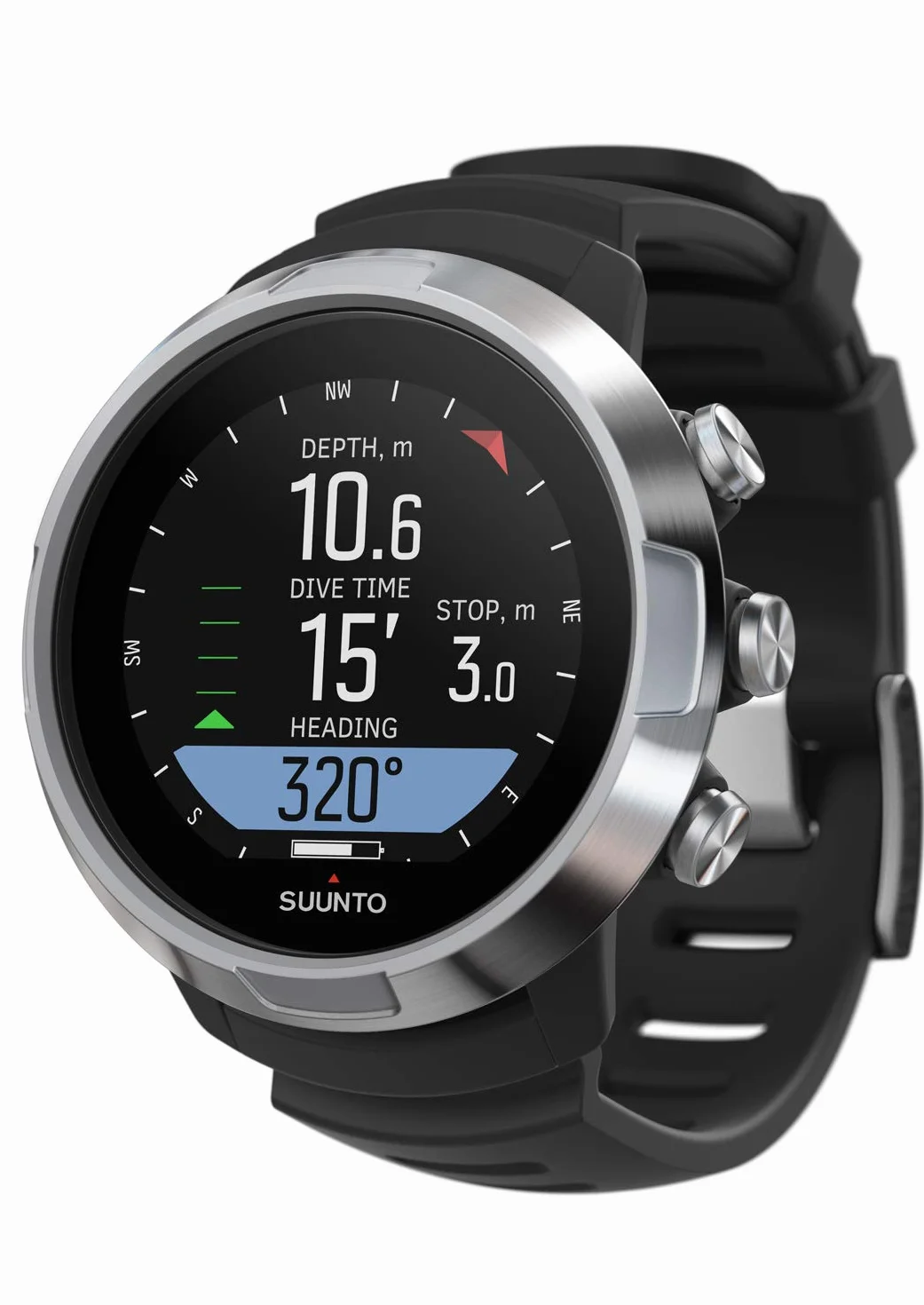 Suunto Komputer nurkowy D5 z kolorowym wyświetlaczem, wodoszczelność 100 m, funkcja alarmu, stoper, informacje o pogodzie, kompas i czas pracy baterii do 12 godzin w trybie nurkowania