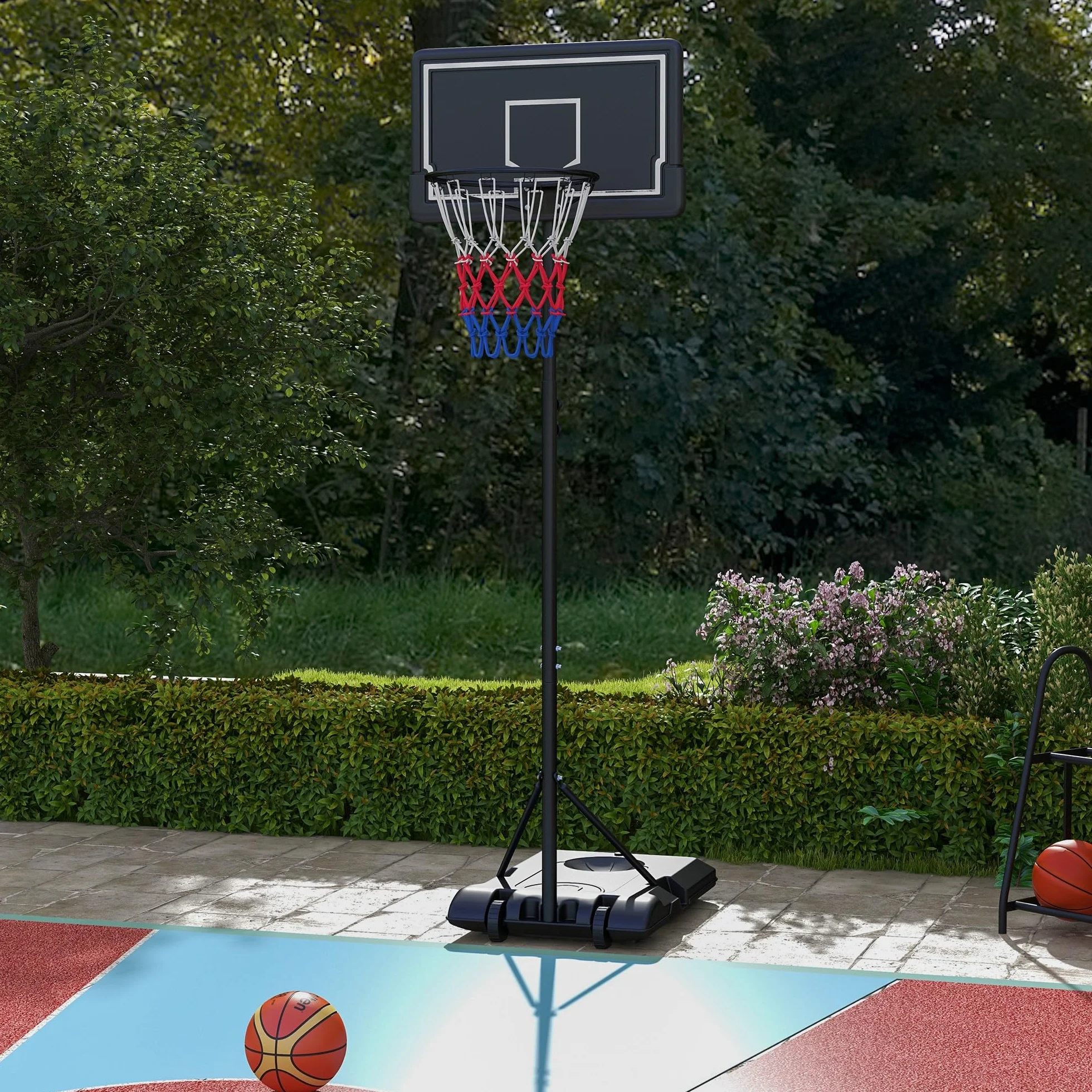 SPORTNOW Kosz do koszykówki ze stojakiem, 220-250 cm, stal, odporną na pękanie tylną ścianką
