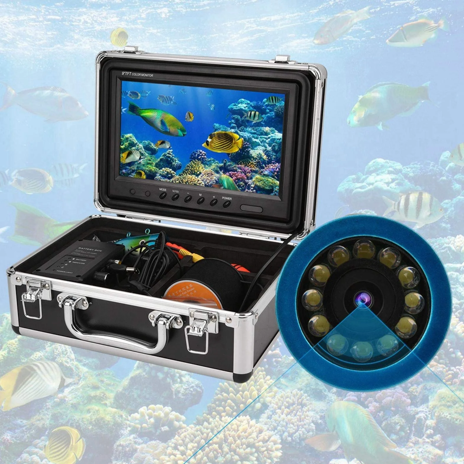 Fish Finder 9-calowy duży ekran podwodna kamera wędkarska HD 1000TVL zestaw bateria 4500 mAh