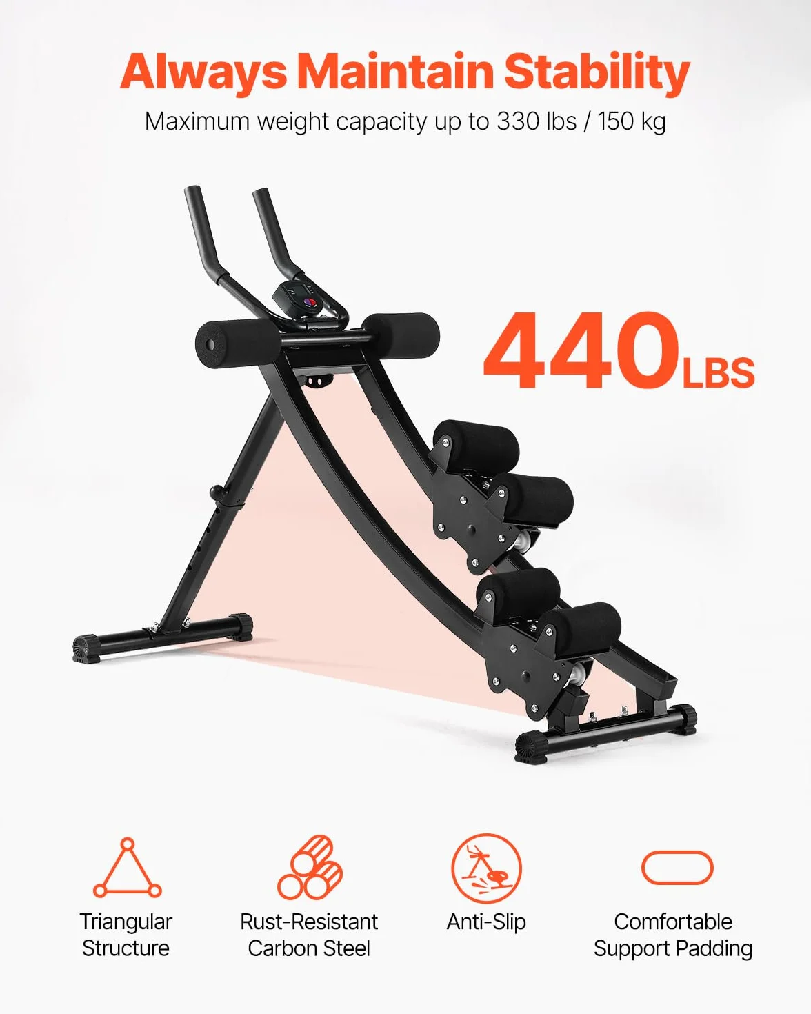 VEVOR Urządzenie do treningu mięśni brzucha, maszyna AB do studia fitness, do treningu brzucha, obciążenie 200 kg, trener mięśni brzucha do treningu siłowego, składane, regulowane urządzenie fitness