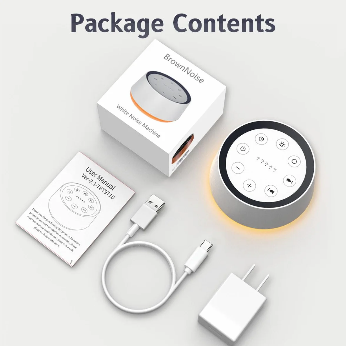 Maszyna dźwiękowa White Noise Machine z 30 kojącymi dźwiękami do spania, 12 kolorów, lampka nocna, wtyczka brązowa, maszyna do spania, funkcja pamięci, 36, poziom głośności 5, timer do domu