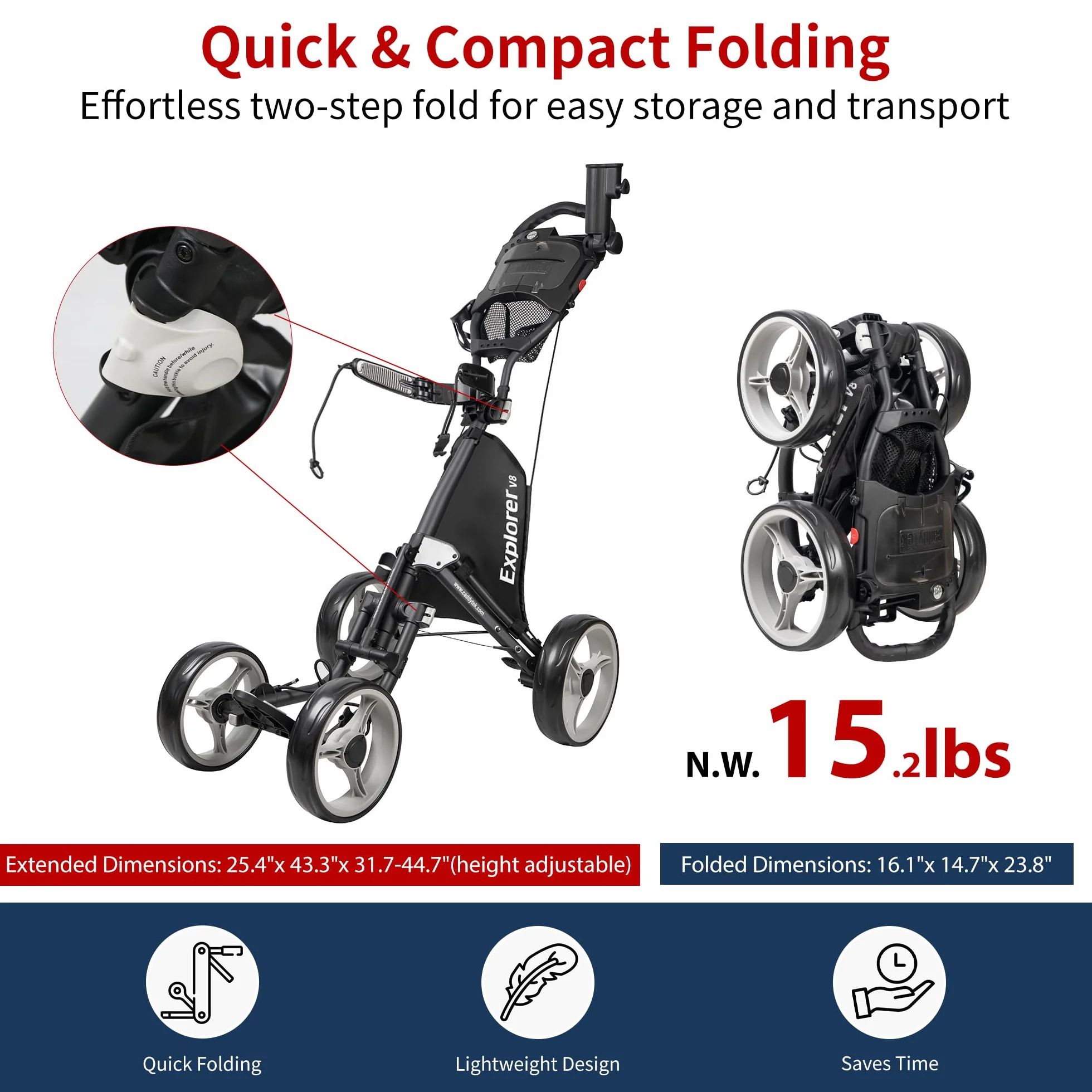 CaddyTek Explorer V8 – SuperLite 4-kołowy wózek golfowy, wersja Explorer 8
