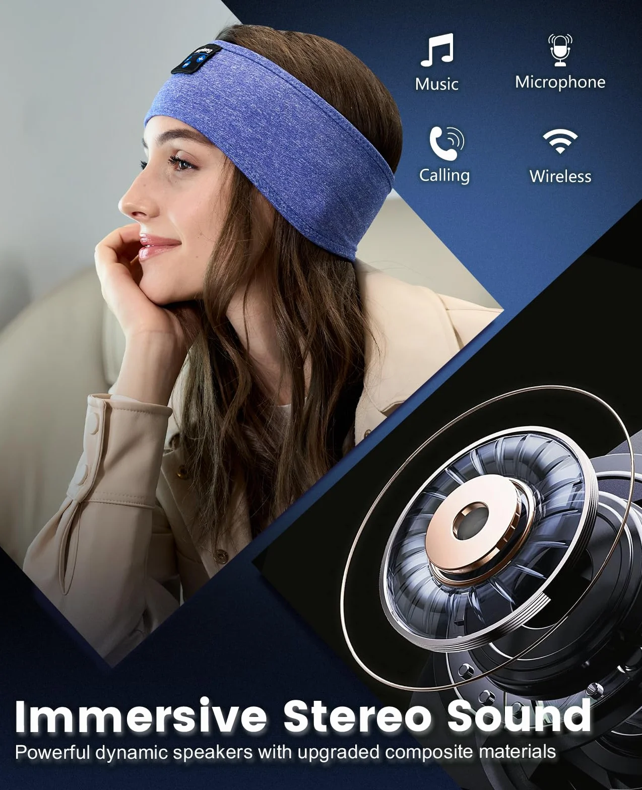 Słuchawki do spania Opaska do spania Bluetooth, słuchawki do spania Perytong Słuchawki sportowe z pałąkiem na głowę, Ultra-miękki pałąk Bluetooth dla śpiących z boku, Prezenty do spania dla
