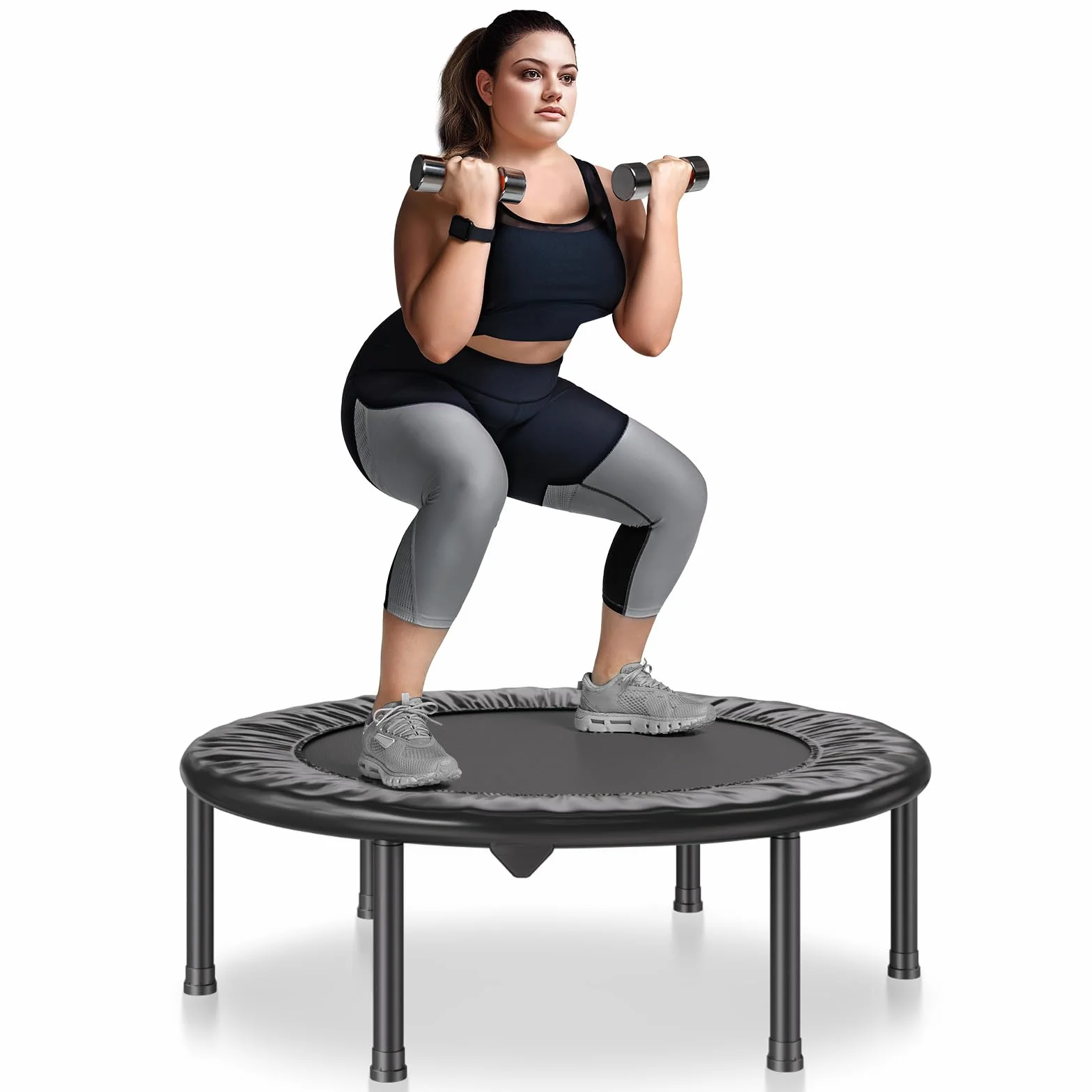 VEVOR Mini składana trampolina fitness 934 mm trampolina do ćwiczeń maksymalne obciążenie 100 kg mała stabilna i cicha trampolina do ćwiczeń do treningu w pomieszczeniach lub w ogrodzie