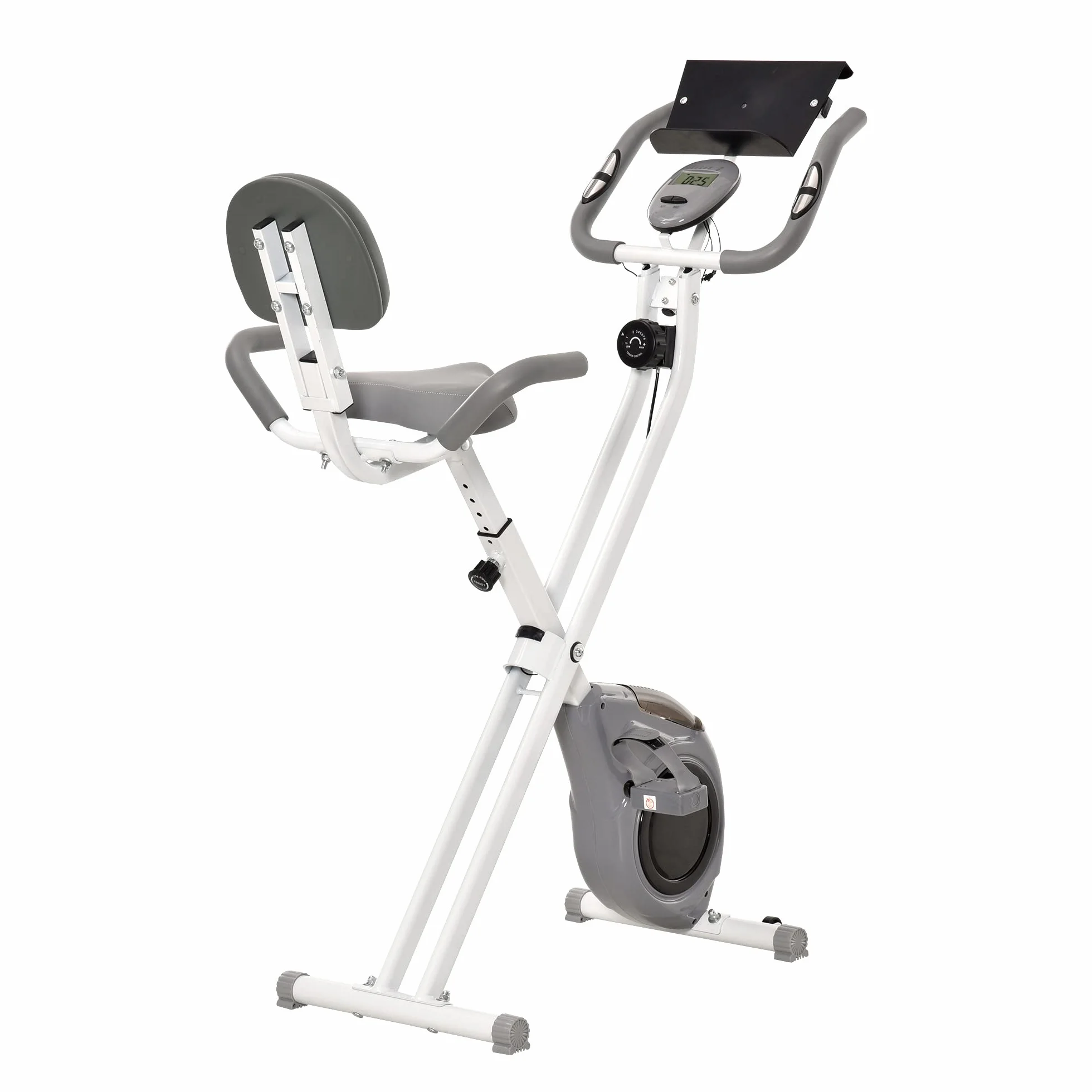 HOMCOM Magnetyczny rower treningowy składany rower fitness rower wewnętrzny duży komfort regulowane oparcie siodełka uchwyty na ekran LCD wielofunkcyjny uchwyt na tablet stalowy biały szary