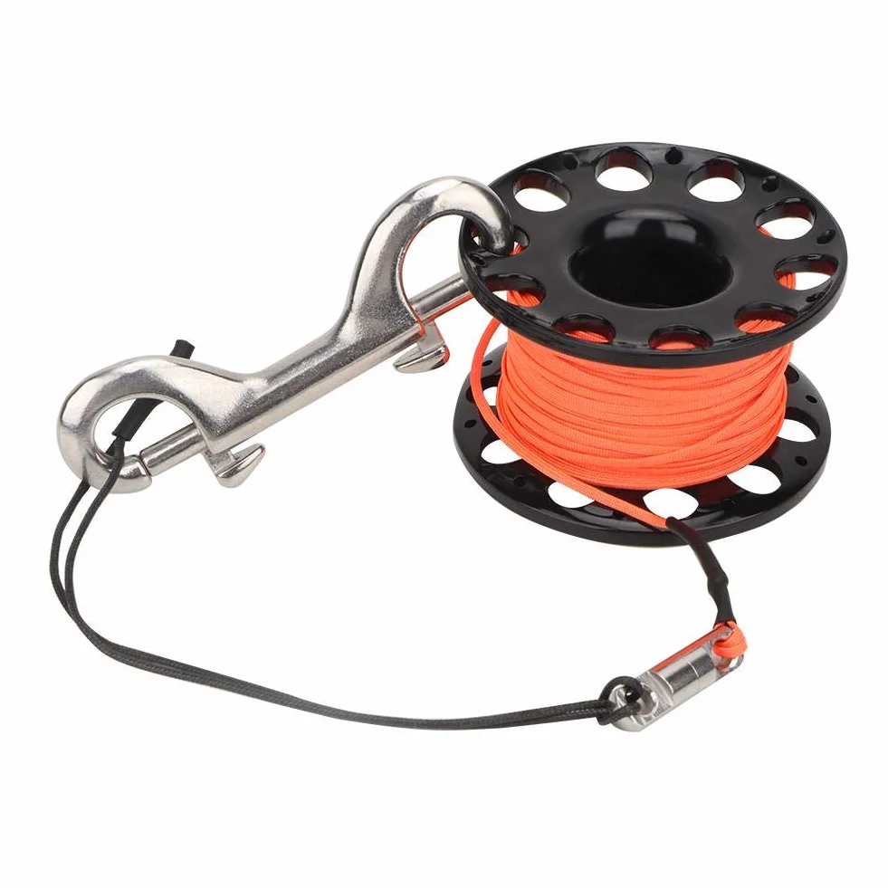 Finger Reel, szpula do nurkowania, z tworzywa sztucznego, mini szpula do nurkowania z podwójnym karabińczykiem, szpula, 30 m, do nurkowania, nurkowania pod wodą (czarna)