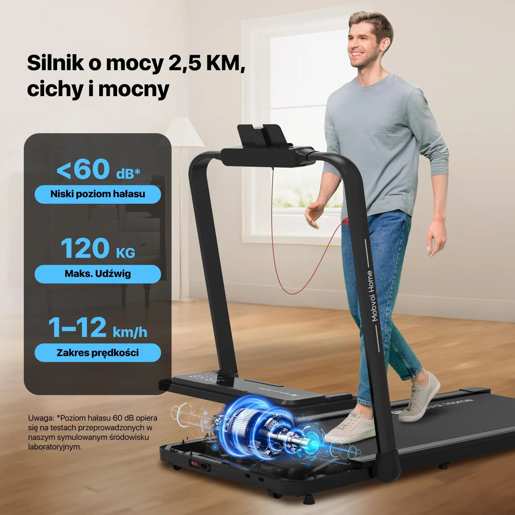 Mobvoi Home Treadmill Plus 3 w 1 składana bieżnia Walking Pad 2,5 KM Kompaktowa maszyna do biegania pod biurkiem do domu i biura Zdalne sterowanie Wyświetlacz LED Głośnik Duża 120 kg 12 km/h