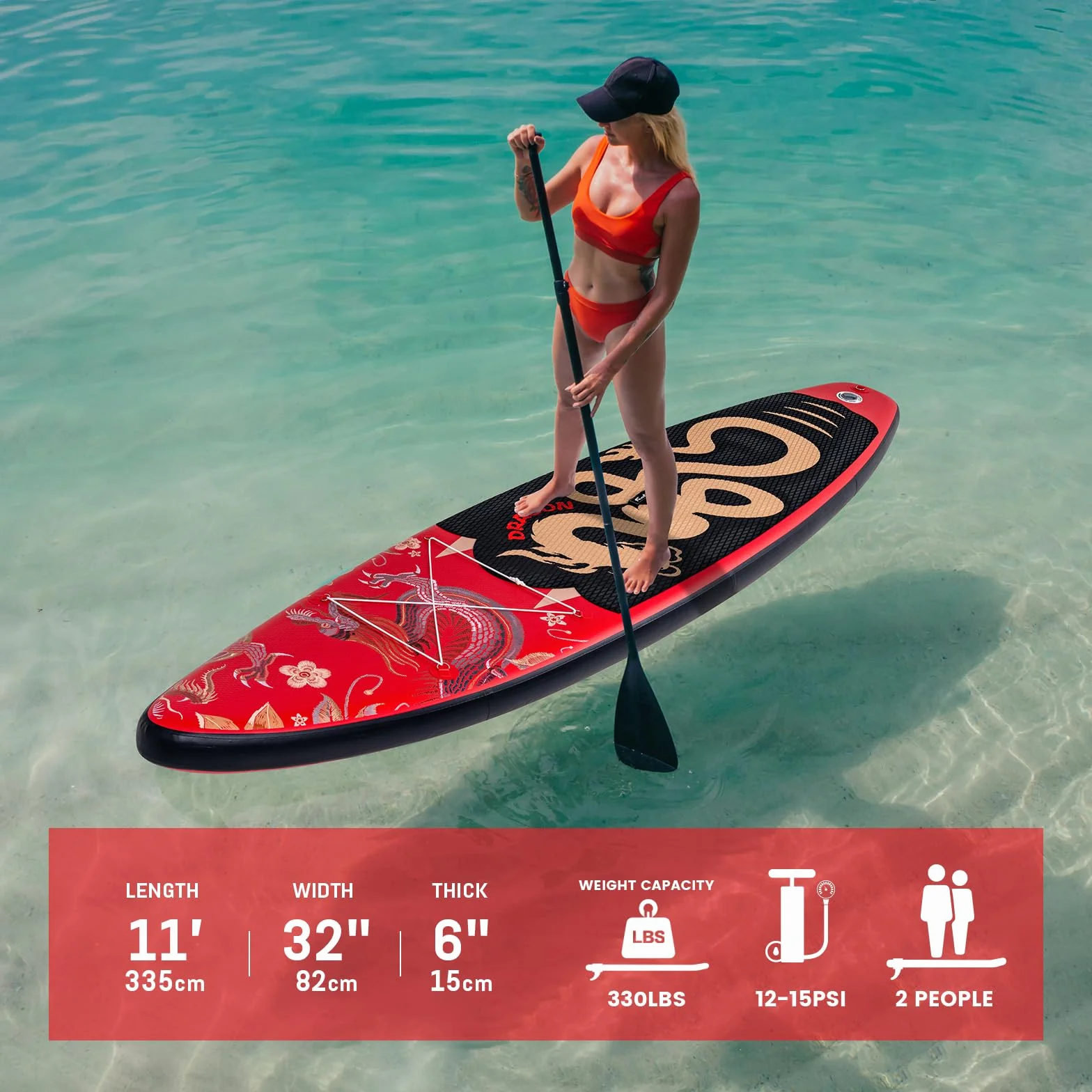 FEATH-R-LITE Nadmuchiwane Stand Up Paddle Board Sup Paddle Board Z Pompą Ręczną, Plecak, Regulowane Paddle Board, Dla Dorosłych, Młodzież Na Wszystkich Poziomach Umiejętności