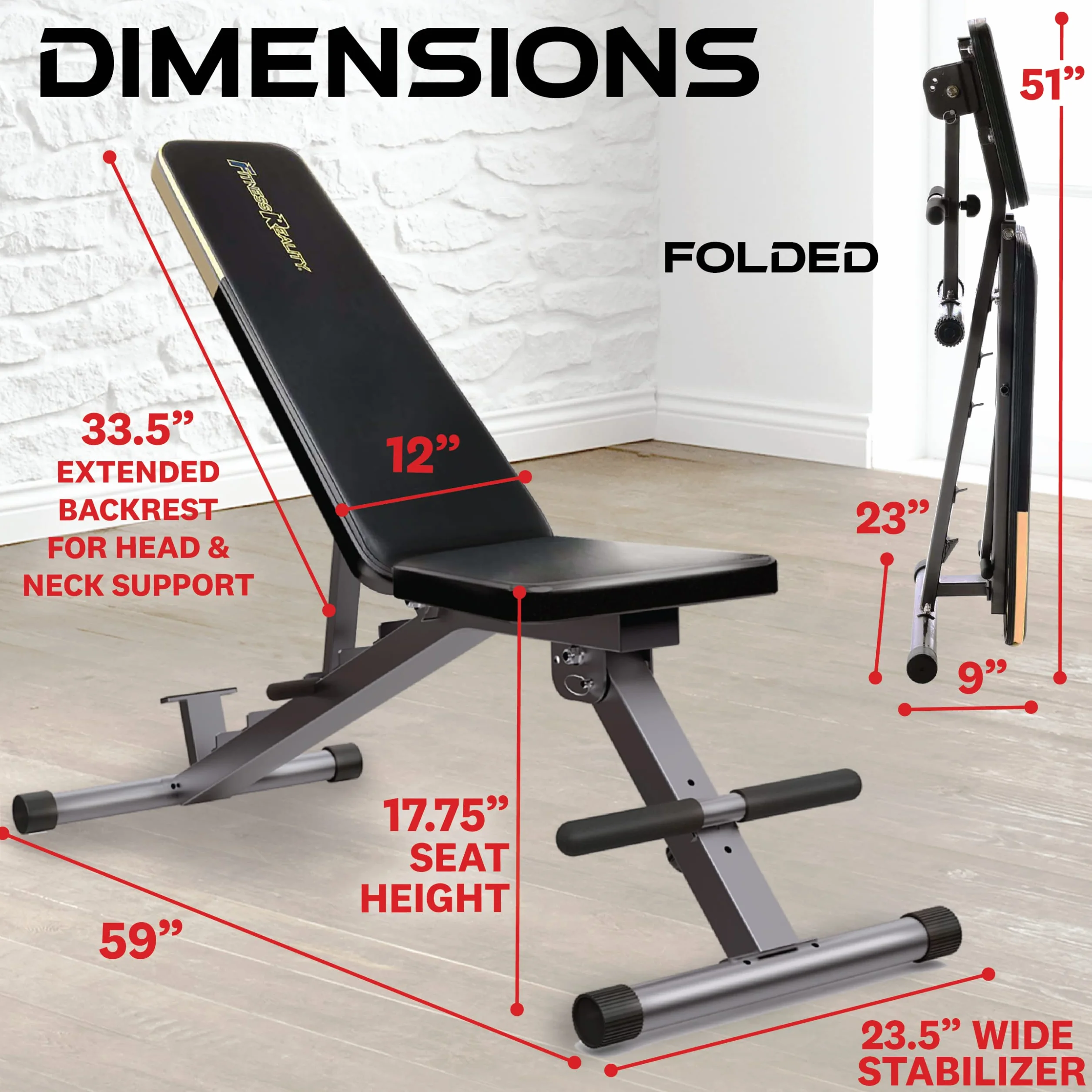 Fitness Reality Ławeczka do Podnoszenia Ciężarów Super Max 1000 z 12 Regulowanymi Pozycjami, Obciążenie do 363 kg