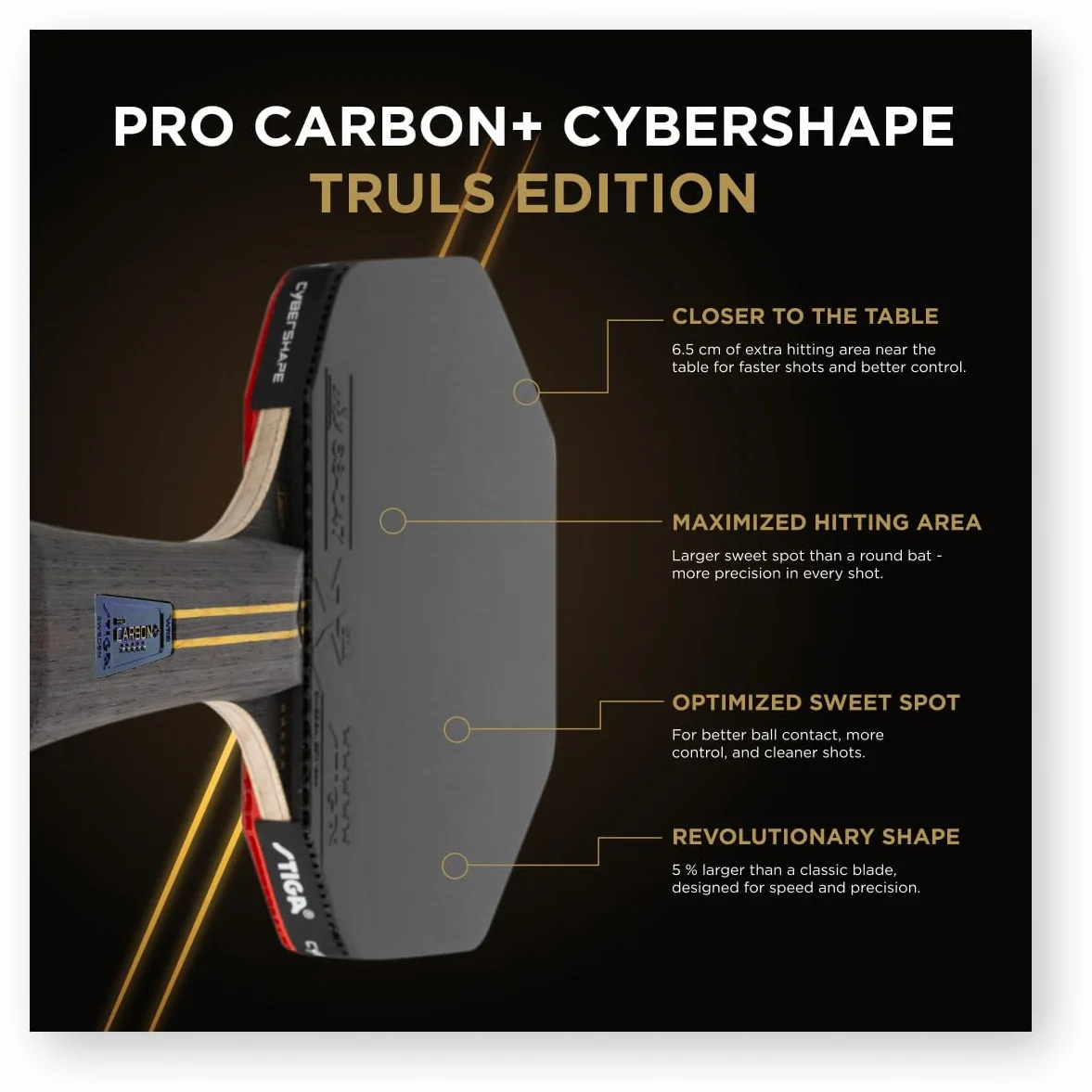 STIGA Pro Carbon Plus Cybershape Truls Edition kij do tenisa stołowego 5-gwiazdkowy, technologia Touch Carbon, gumy STAR5 ITTF