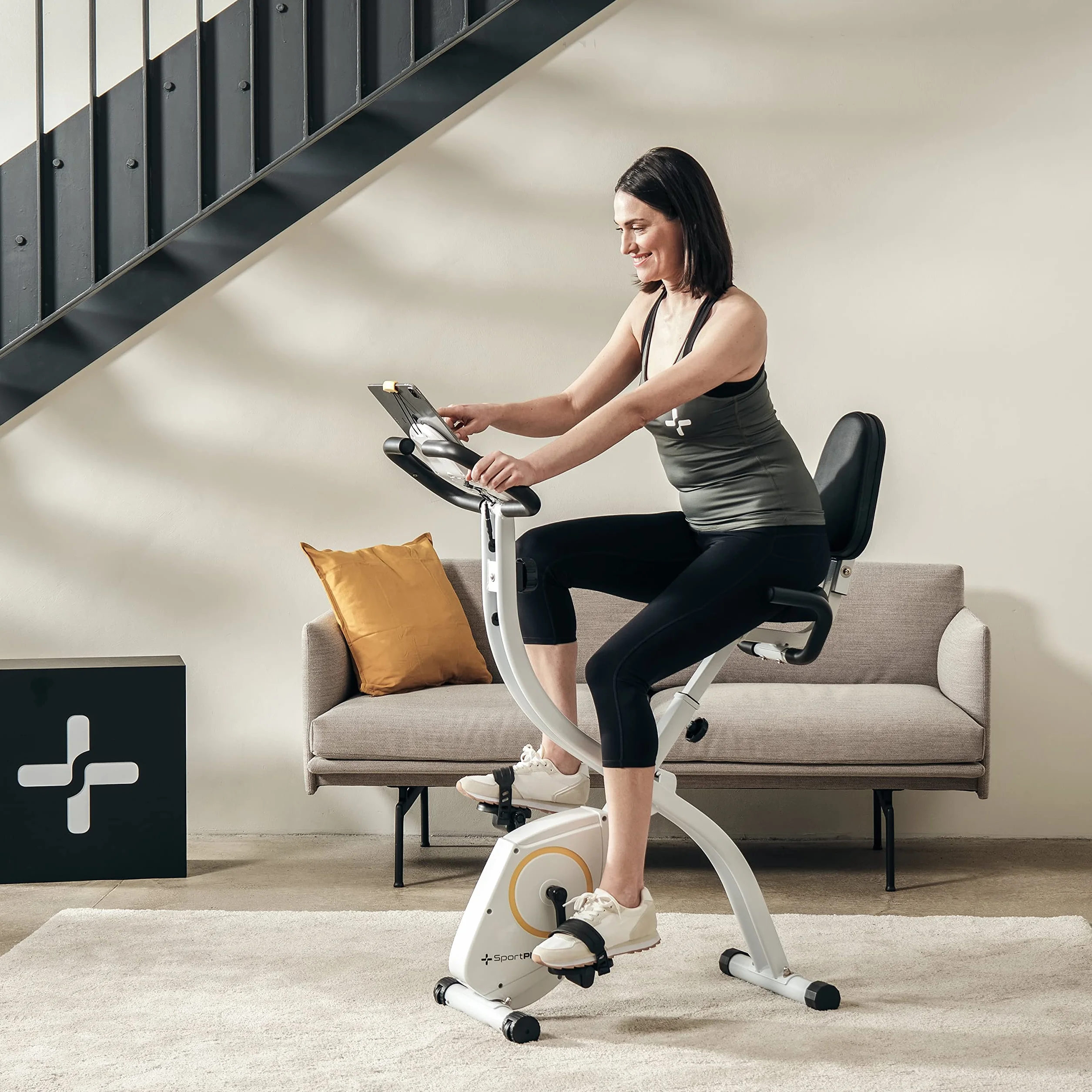 SportPlus składany rower treningowy do domu, opcjonalnie ze sterowaniem za pomocą aplikacji, oparciem, pomiarem tętna, oporem ręcznym lub sterowanym komputerowo, X Bike zajmuje mało miejsca składany