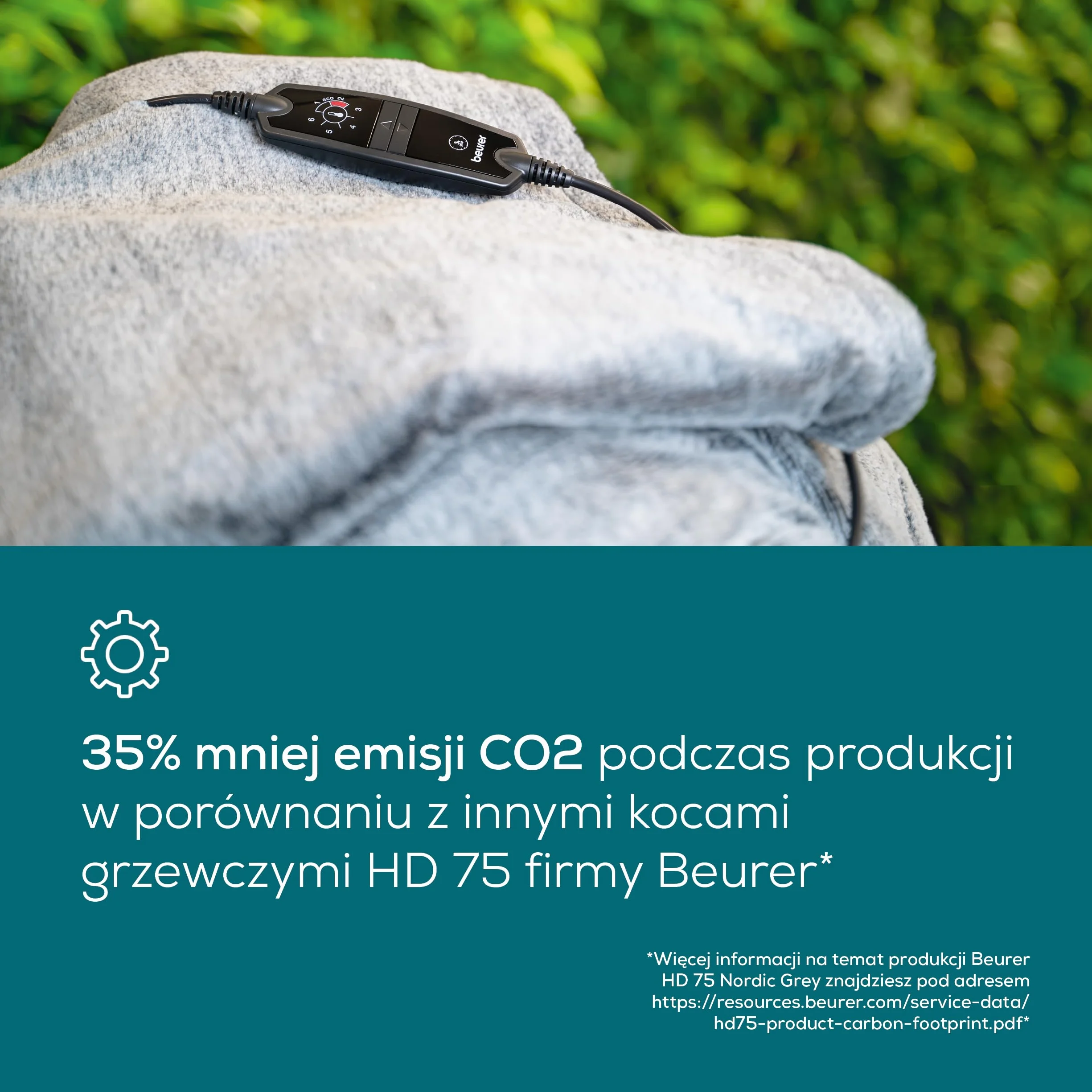 Beurer HD 75 Nordic Grey koc rozgrzewający, wykonany z materiału pochodzącego z recyklingu, 6 ustawień temperatury, można prać w pralce, z automatycznym wyłączaniem, 180 x 130 cm