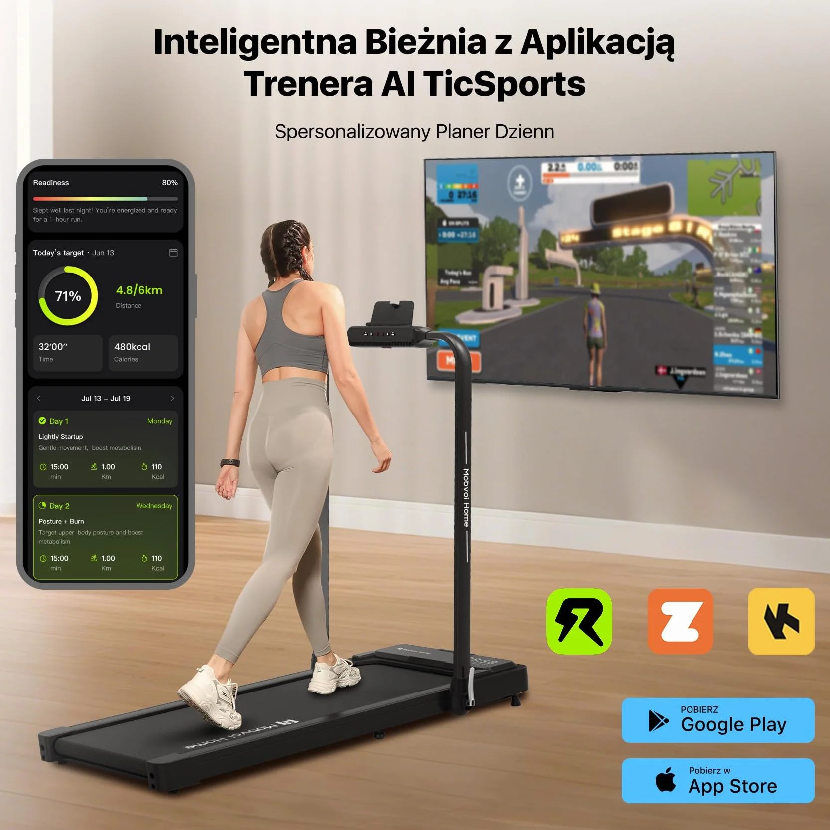 Mobvoi Home Treadmill Plus 3 w 1 składana bieżnia Walking Pad 2,5 KM Kompaktowa maszyna do biegania pod biurkiem do domu i biura Zdalne sterowanie Wyświetlacz LED Głośnik Duża 120 kg 12 km/h