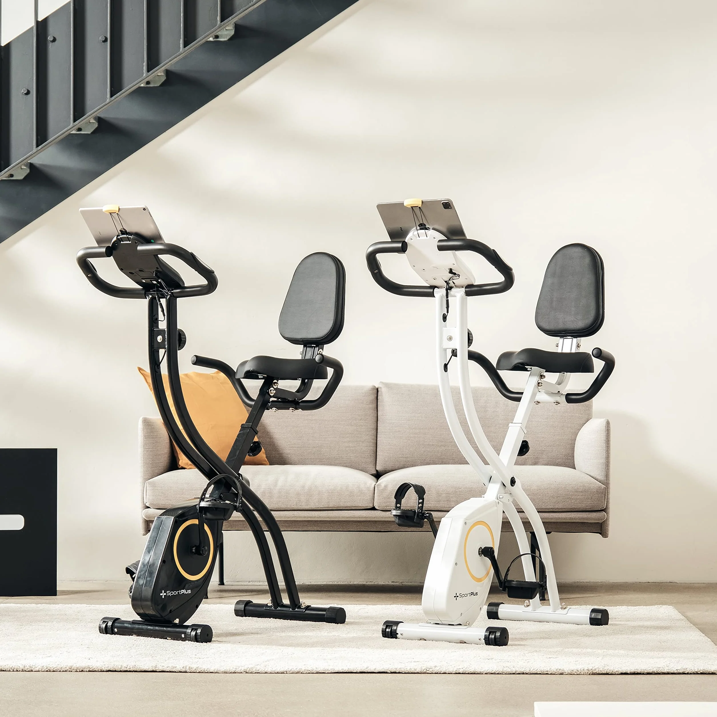 SportPlus składany rower treningowy do domu, opcjonalnie ze sterowaniem za pomocą aplikacji, oparciem, pomiarem tętna, oporem ręcznym lub sterowanym komputerowo, X Bike zajmuje mało miejsca składany