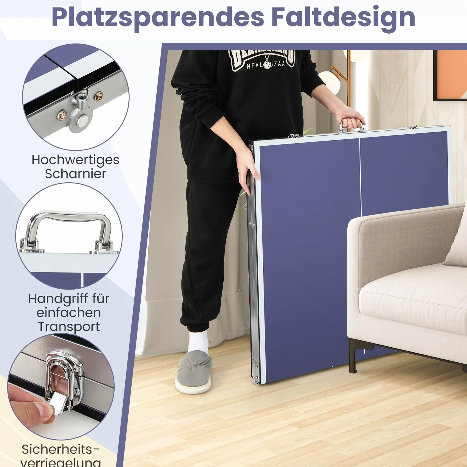 COSTWAY Składany stół do tenisa stołowego 180x90x76 cm z siatką, 2 rakiety i 3 piłki, odporny na warunki atmosferyczne
