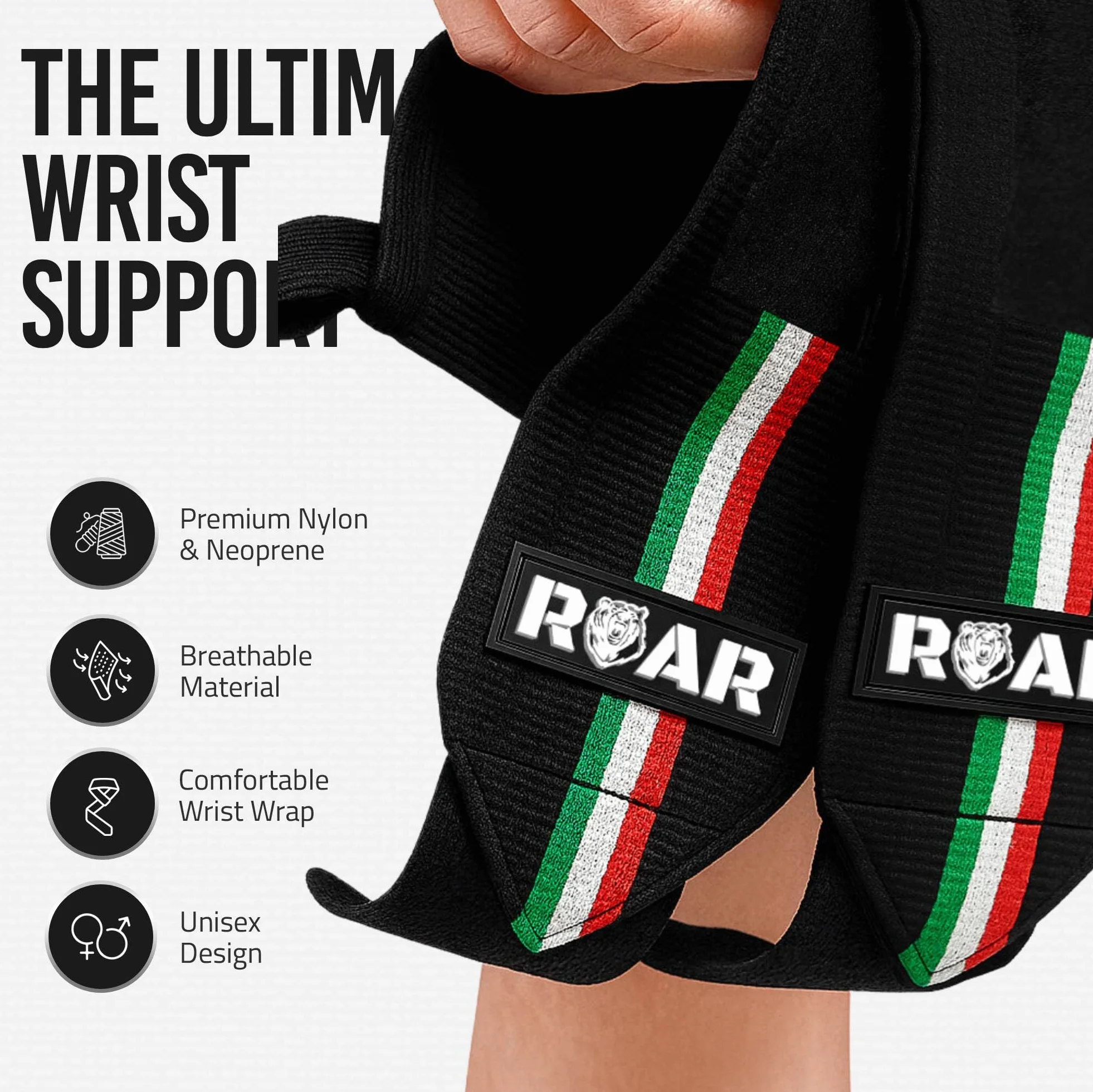 Roar® Bandaże na nadgarstek, do fitnessu, podparcia nadgarstka, kulturystyki, sportów siłowych i crossfitu (Włochy)