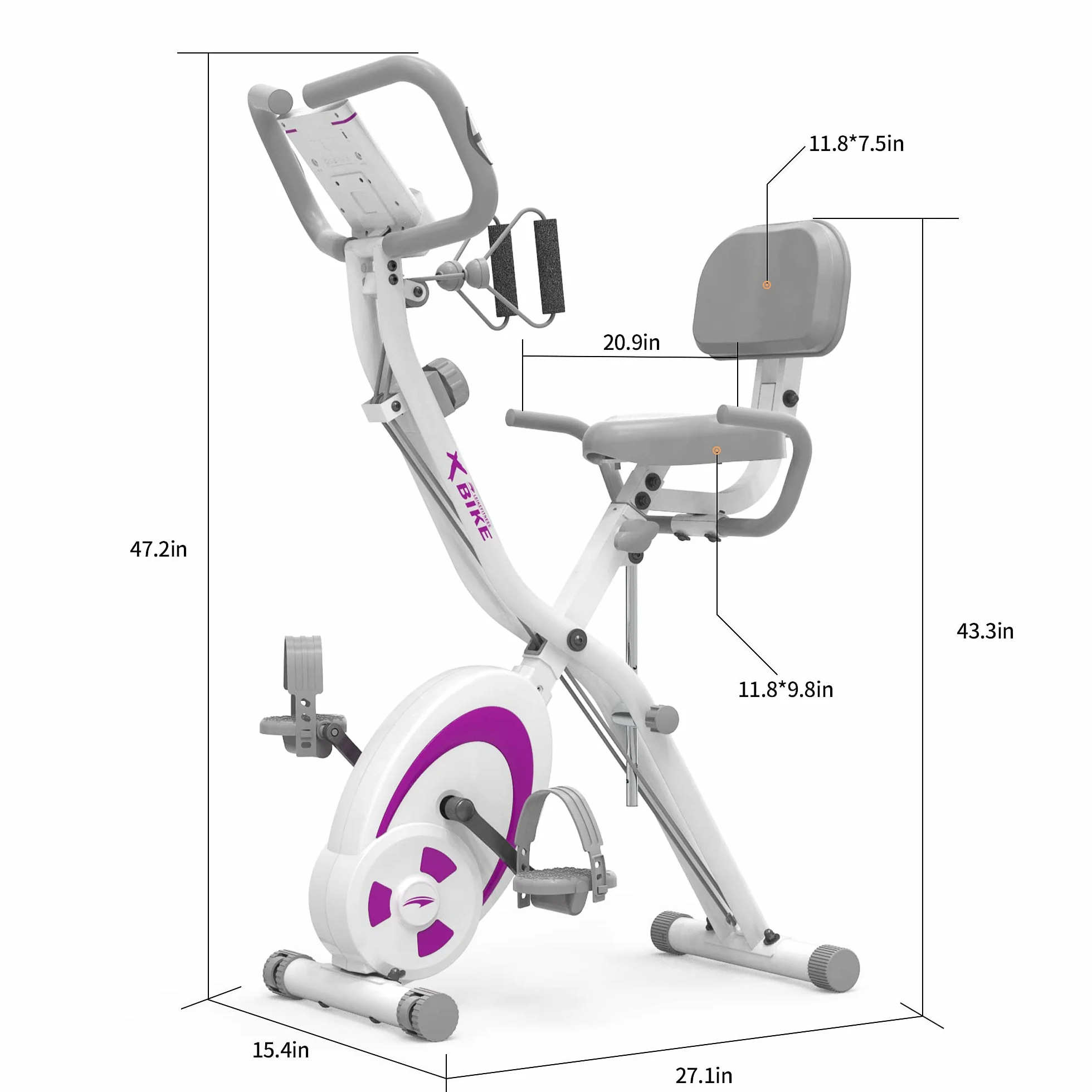 leikefitness Składany rower stacjonarny poziomy rower treningowy z opaskami oporowymi na ramię - czujnik pulsu - monitor LCD i łatwy w montażu rower do jazdy na rowerze stacjonarnym 2280