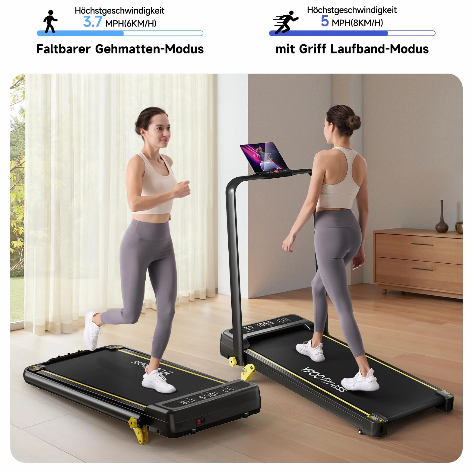 YPOO Bieżnia składana z nachyleniem 140 kg 2,5 HP cicha