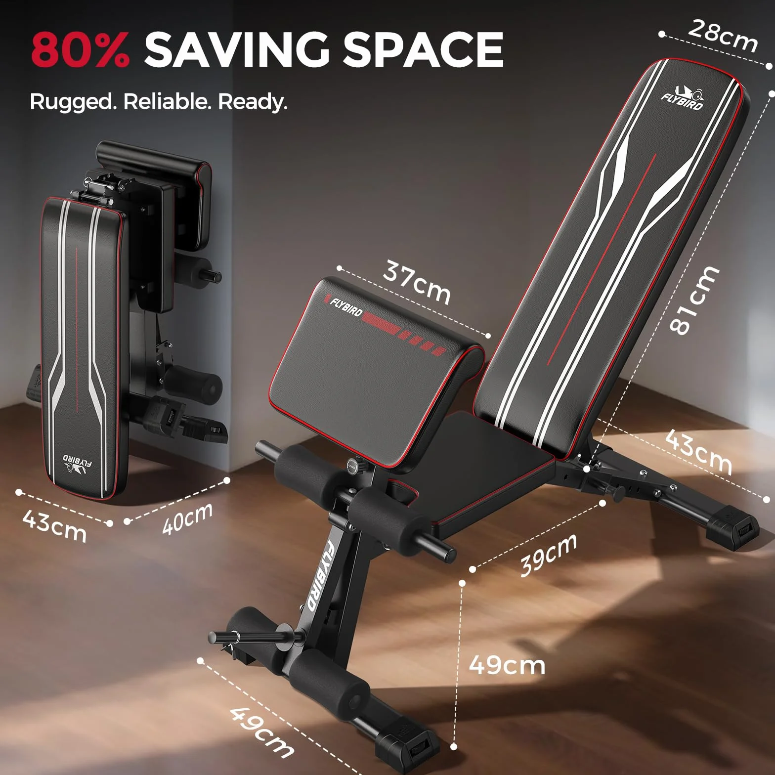 FLYBIRD Wielofunkcyjna ławka treningowa regulowana składana z przedłużeniem nóg, podkładką Preacher Curl, nośność 360 kg