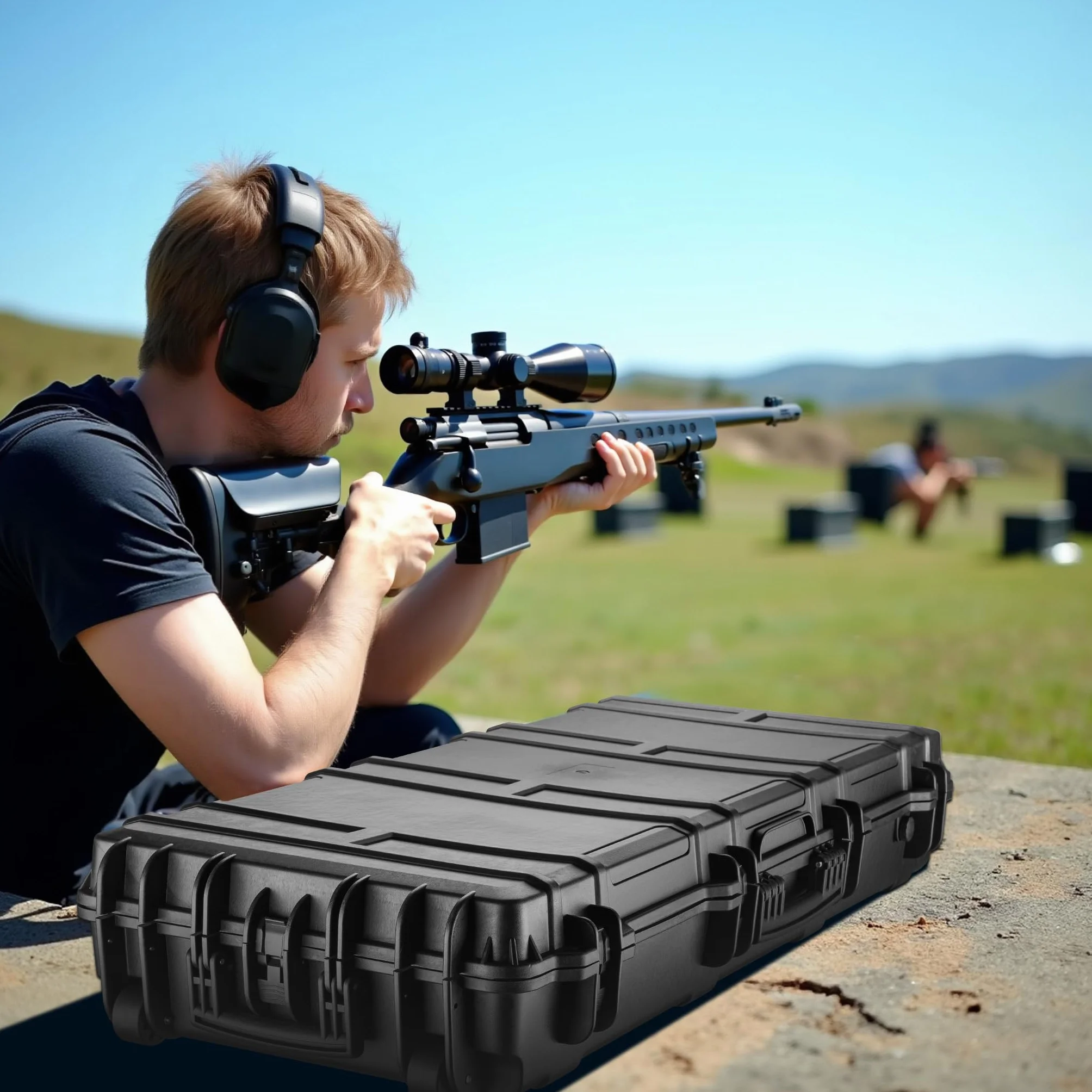 Wiltec Wodoodporna walizka na broń długą o wymiarach 119x53x21 cm, kufer transportowy wyłożony pianką, wzmocniona skrzynia ochronna, sportowy futerał na karabin i akcesoria strzeleckie