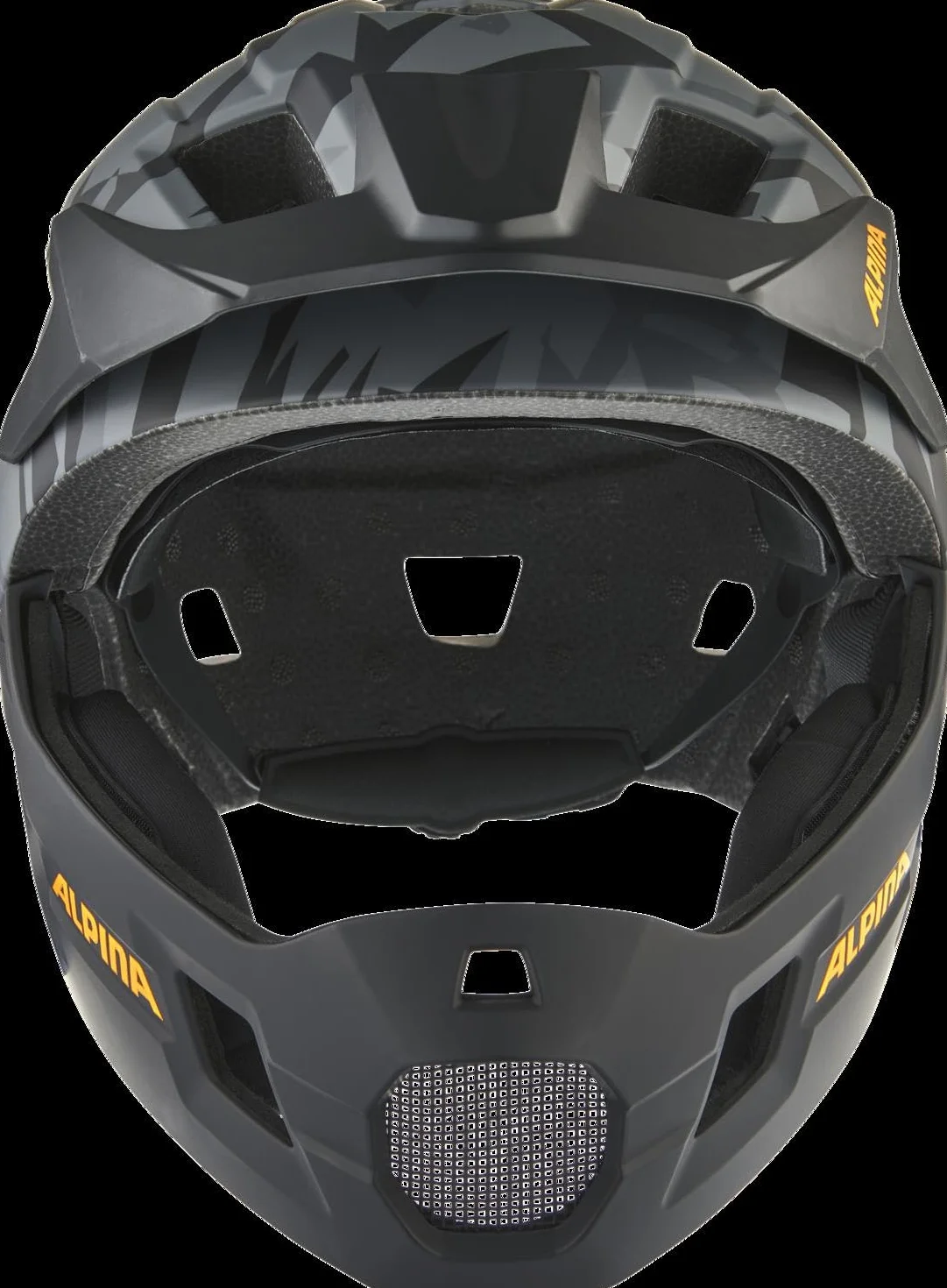 ALPINA RUPI, black-camo orange matt, 50-55 cm, fullface kask dla dzieci, optymalna ochrona i bezpieczeństwo, indywidualnie dopasowany