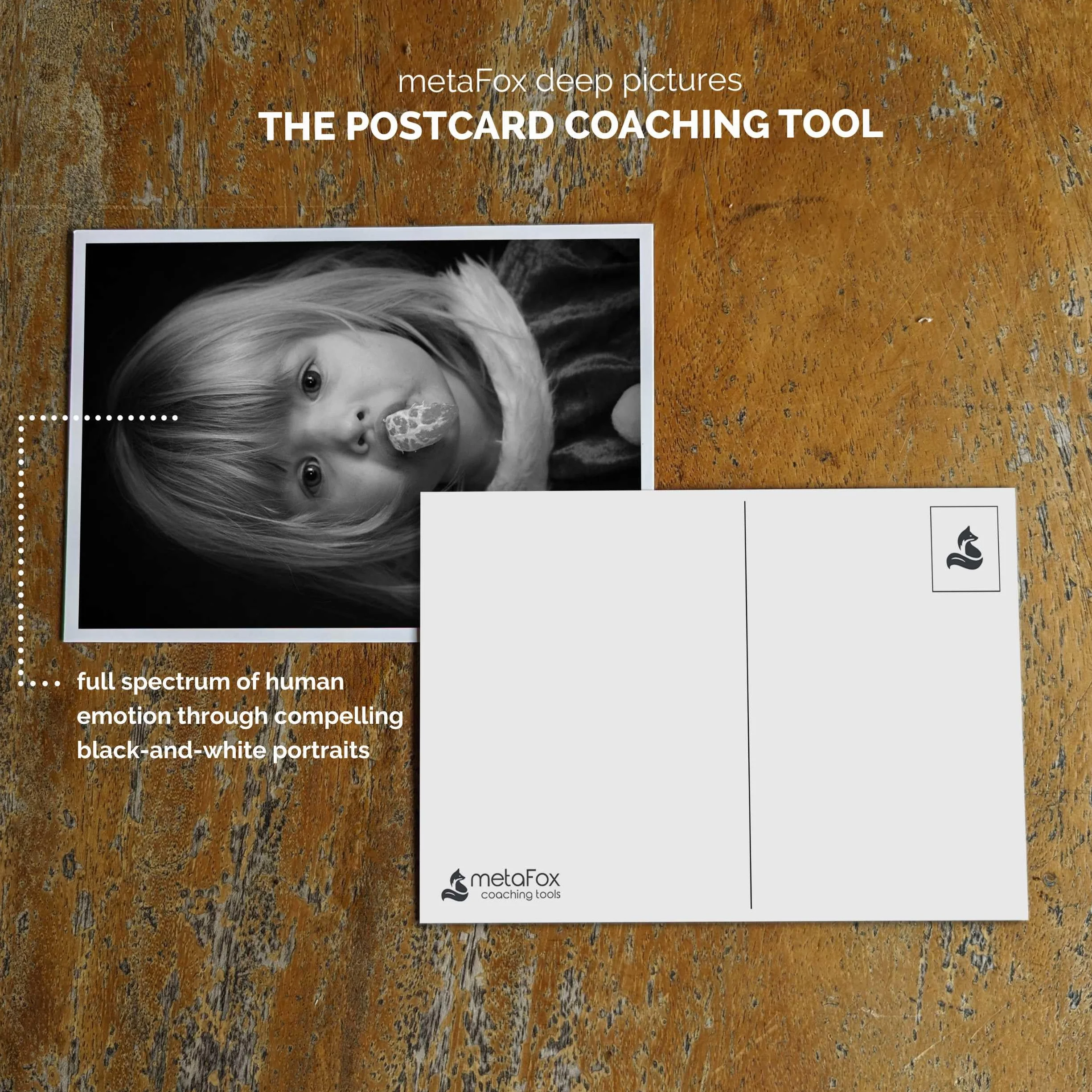 metaFox Deep Pictures "Portrety of Emotions" – 52 czarno-białe karty coachingowe dla emocjonalnego świadomości, narzędzia terapeutyczne dla nastolatków i dorosłych, Visual Reflection Deck for