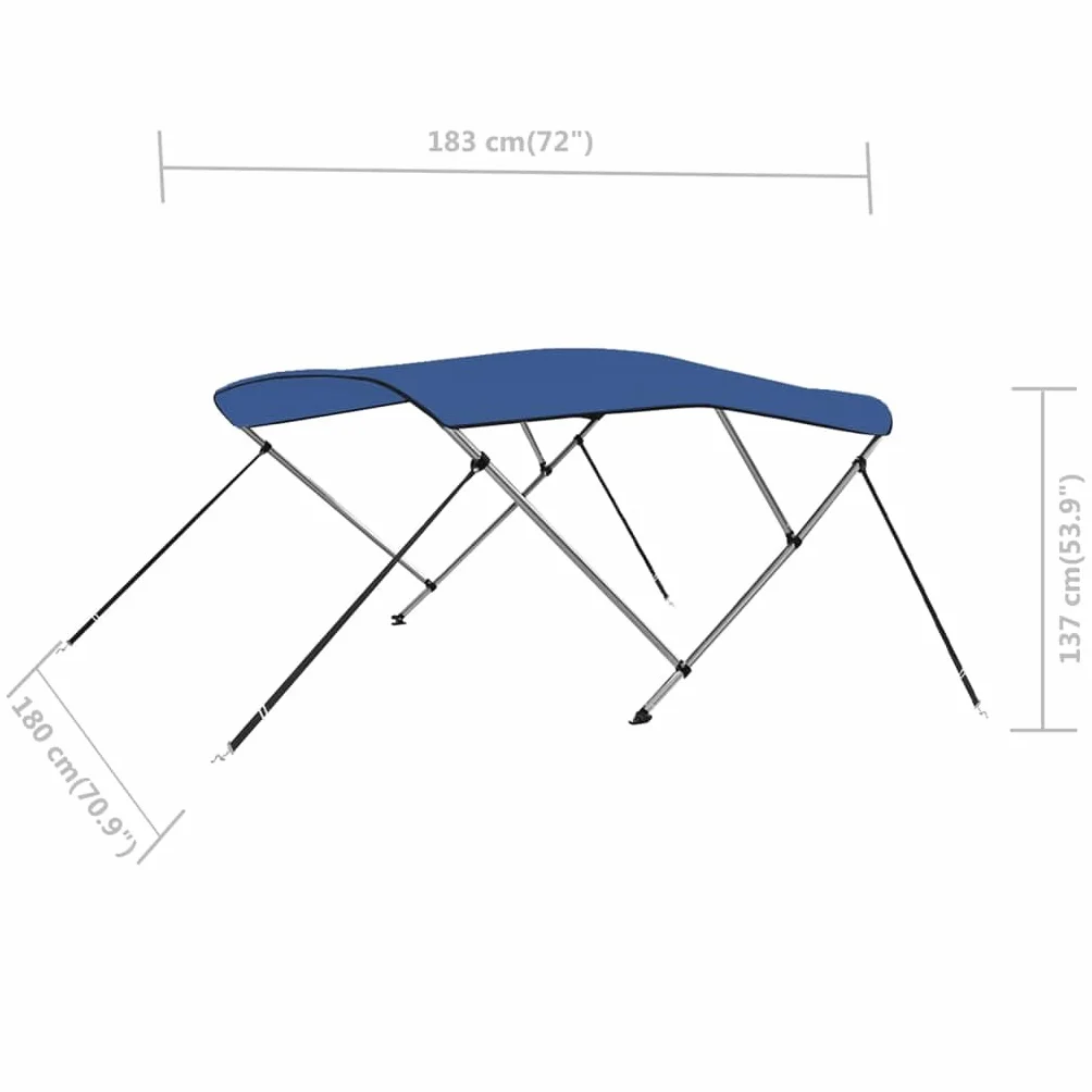 vidaXL Bimini, daszek do łodzi z 3 łukami, niebieski, 183x180x137 cm