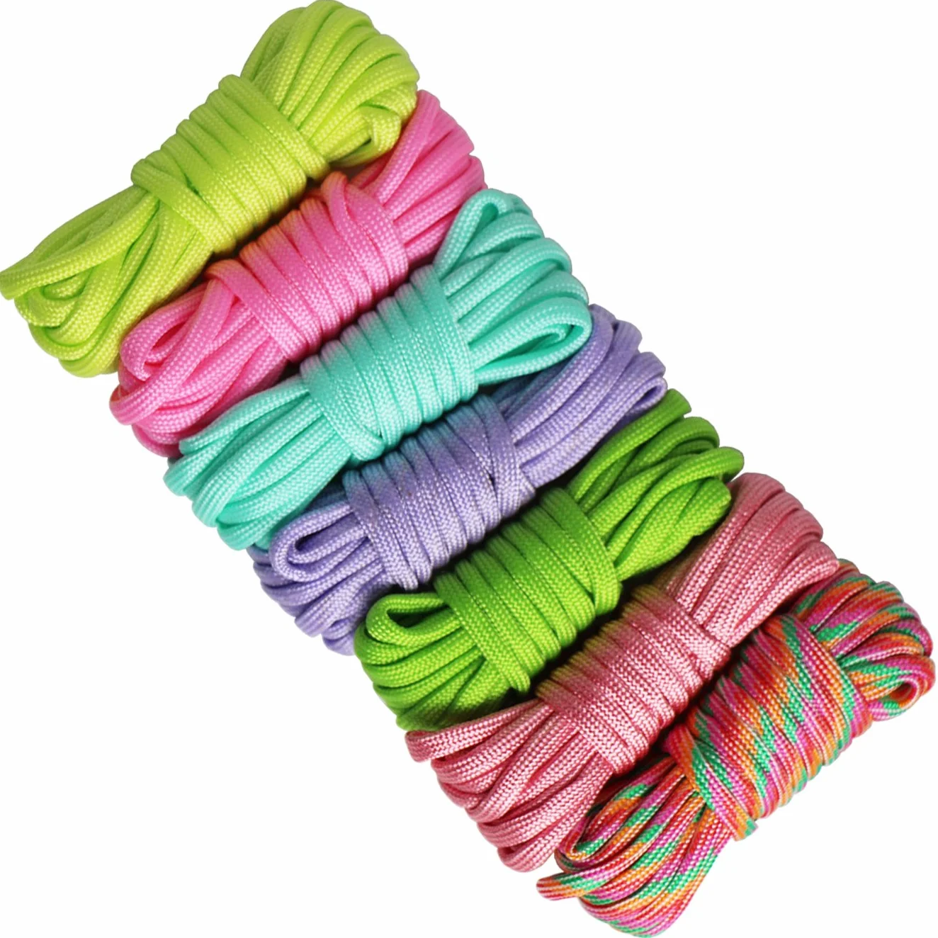UOOOM 7 szt. linka paracord, linka spadochronowa, bezpieczna linka survivalowa, zestaw do samodzielnego wykonania, ręcznie tkana, 25 cm (kolorowe x 7 szt.)