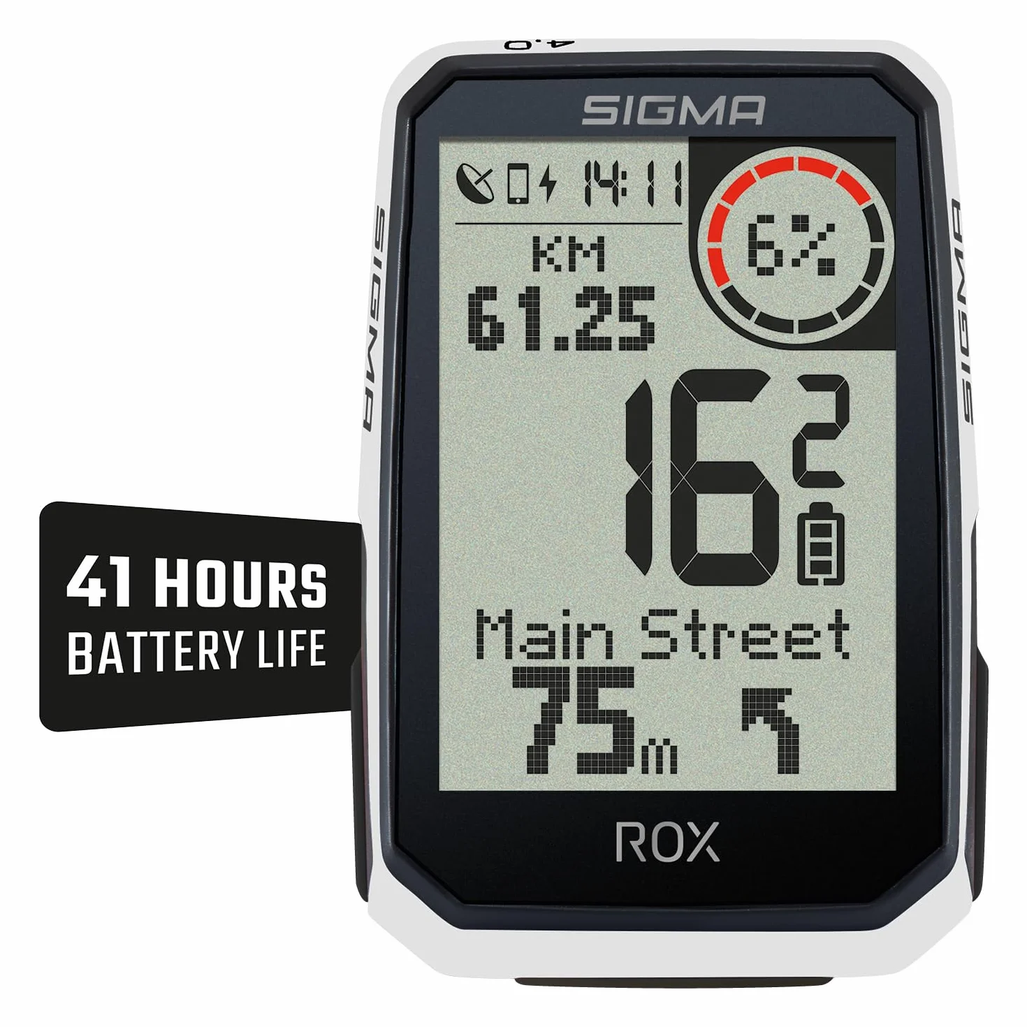 SIGMA ROX 4.0 Endurance White HR Set | komputer rowerowy GPS z czujnikiem tętna i przyciskiem OVERCLAMP | czas pracy baterii 41 h, kompatybilny z 30 funkcjami, takimi jak pomiar wysokości i prędkości