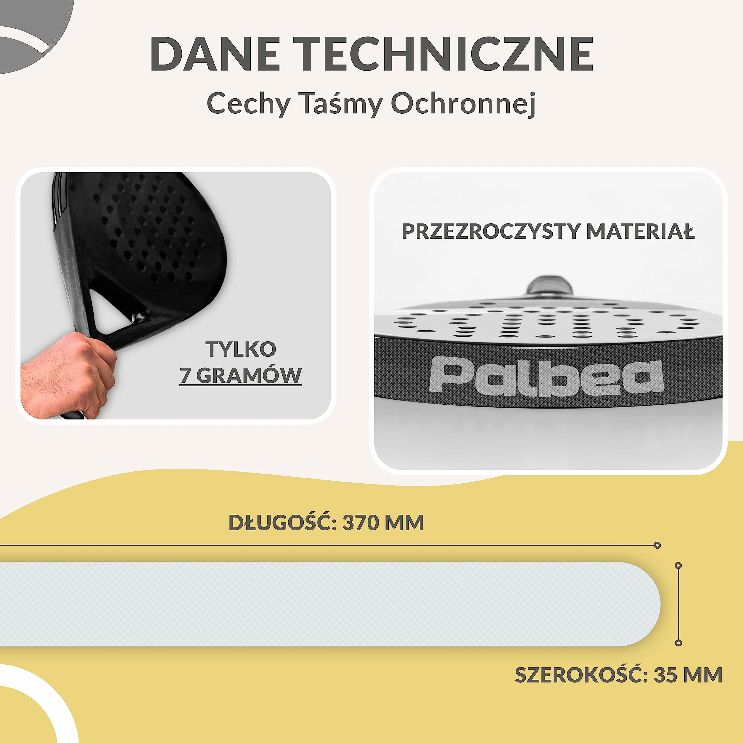 Palbea Przezroczysta Taśma Ochronna na Rakietę do Padla. Ustawić 1/2/3/5 Szt. Lekki i Wytrzymały Ochraniacz na Rakietkę do Padla. Mocna Taśma Ochraniająca Sprzęt Sportowy. Łatwa Instalacja - 35x370mm